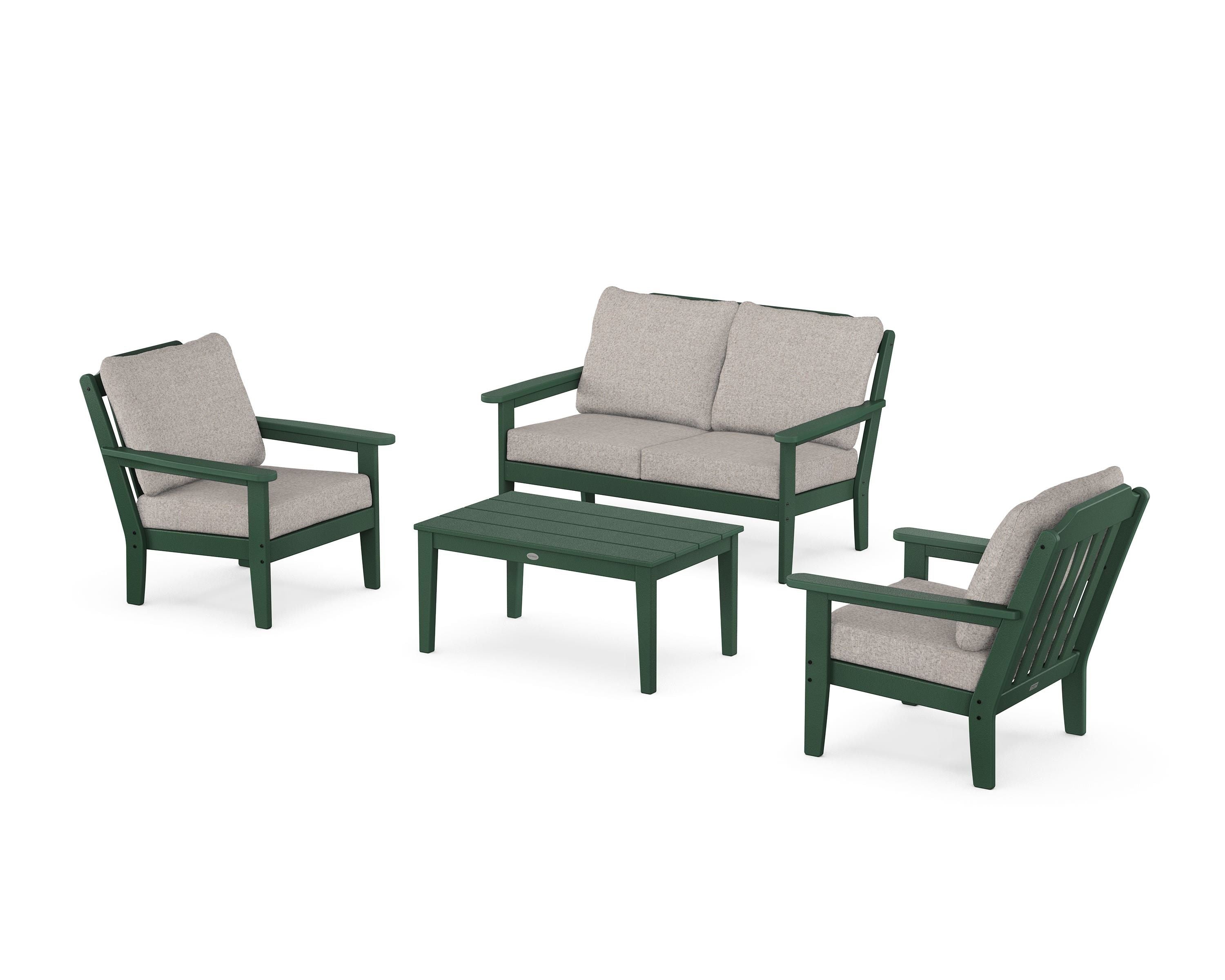 Country Living Cottage 4-Piece Deep Seating Set with Loveseat in Green / Weathered Tweed