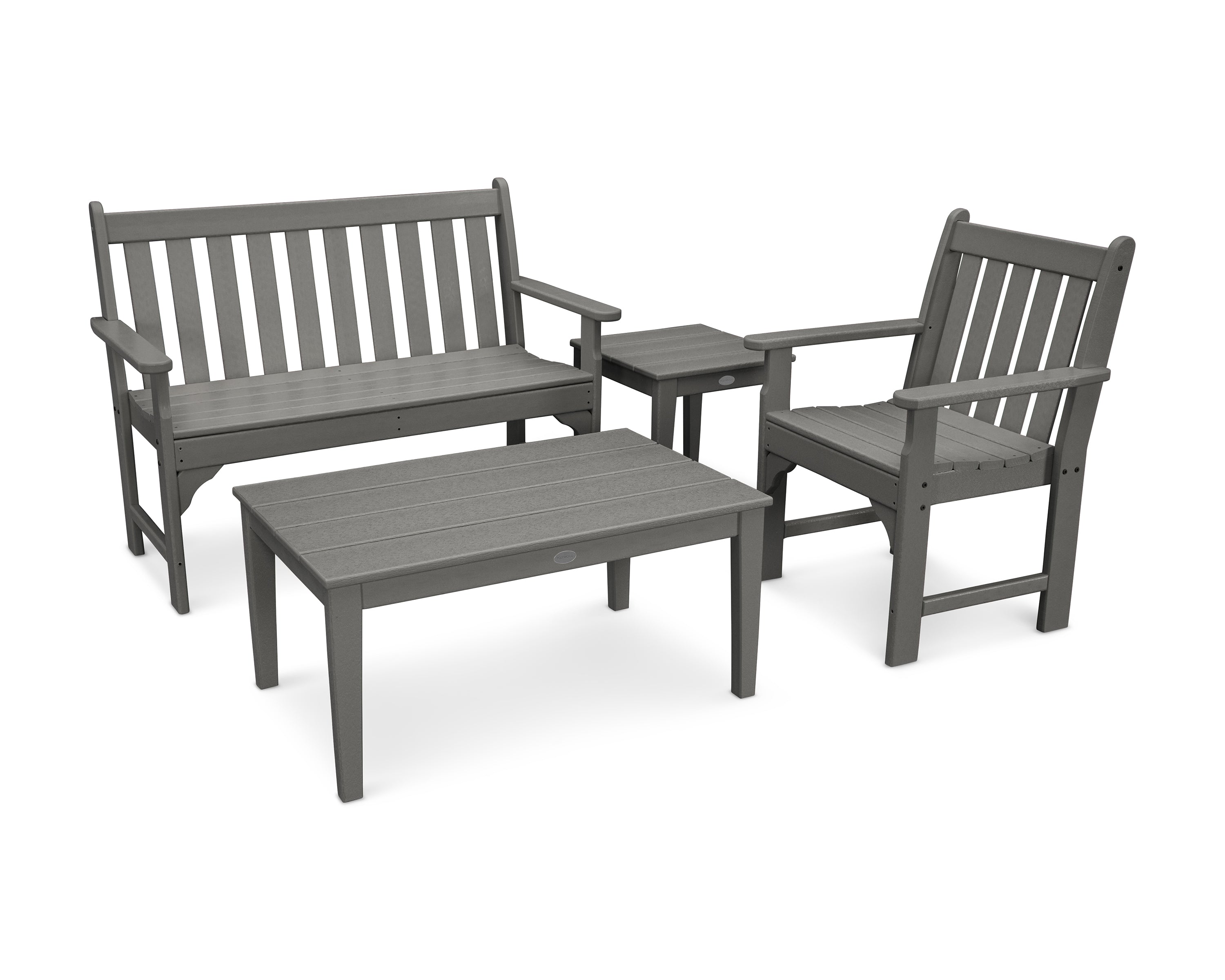 POLYWOOD Vineyard 4-Piece Bench Seating Set in Slate Grey