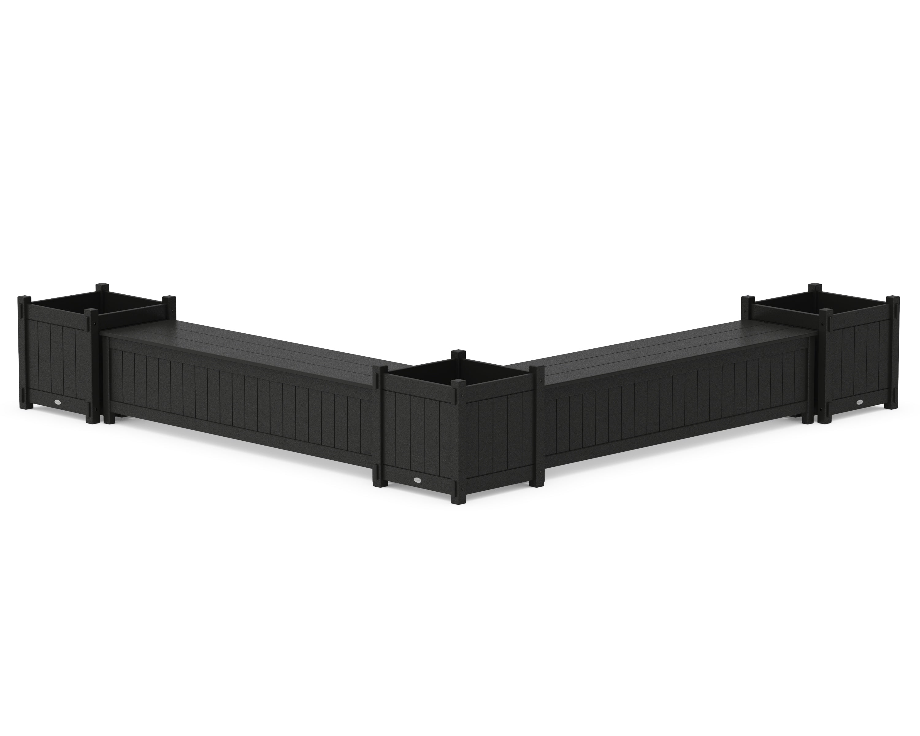 POLYWOOD 72" Vineyard L- Shaped Planter Storage Bench Corner Set- Large in Black