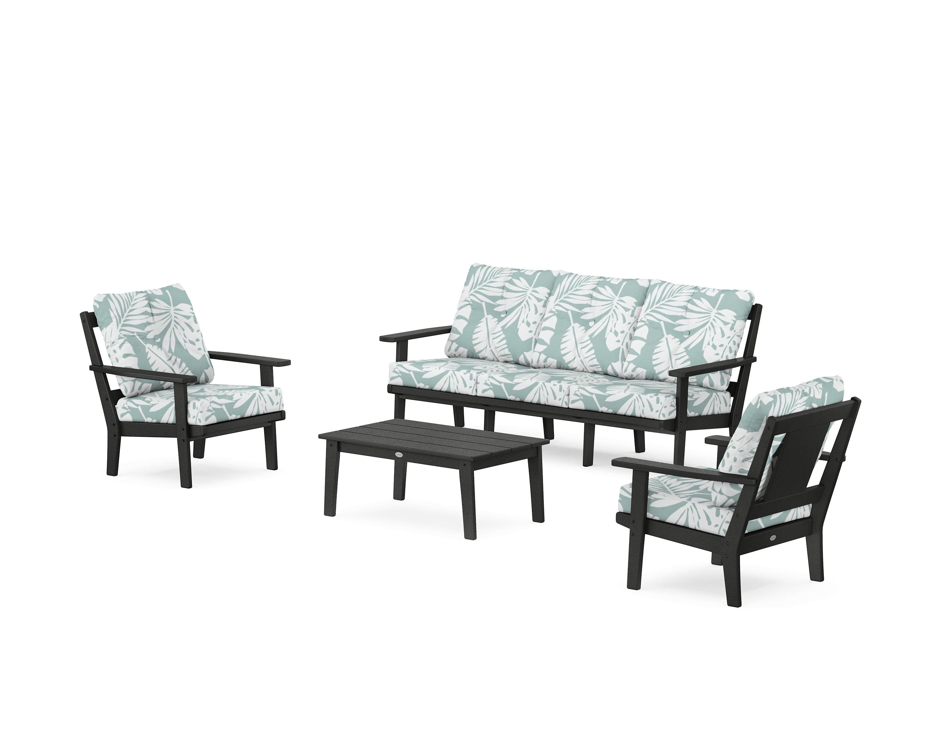 POLYWOOD Prairie 4-Piece Deep Seating Set with Sofa in Black / Leaf Glacier Spa