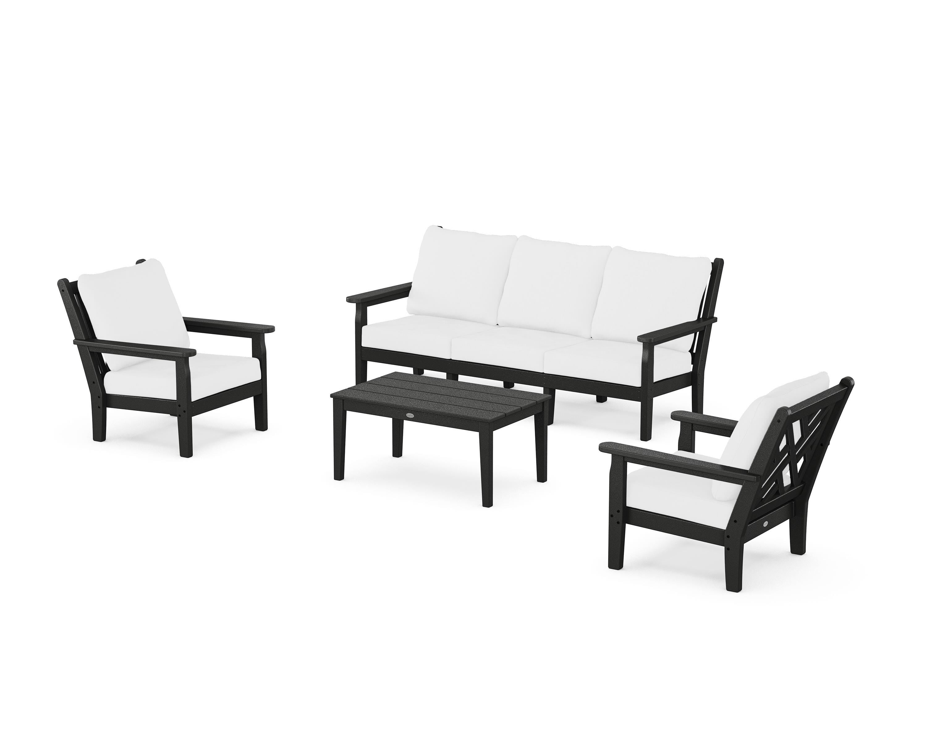 POLYWOOD Chippendale 4-Piece Deep Seating Set with Sofa in Black / Natural