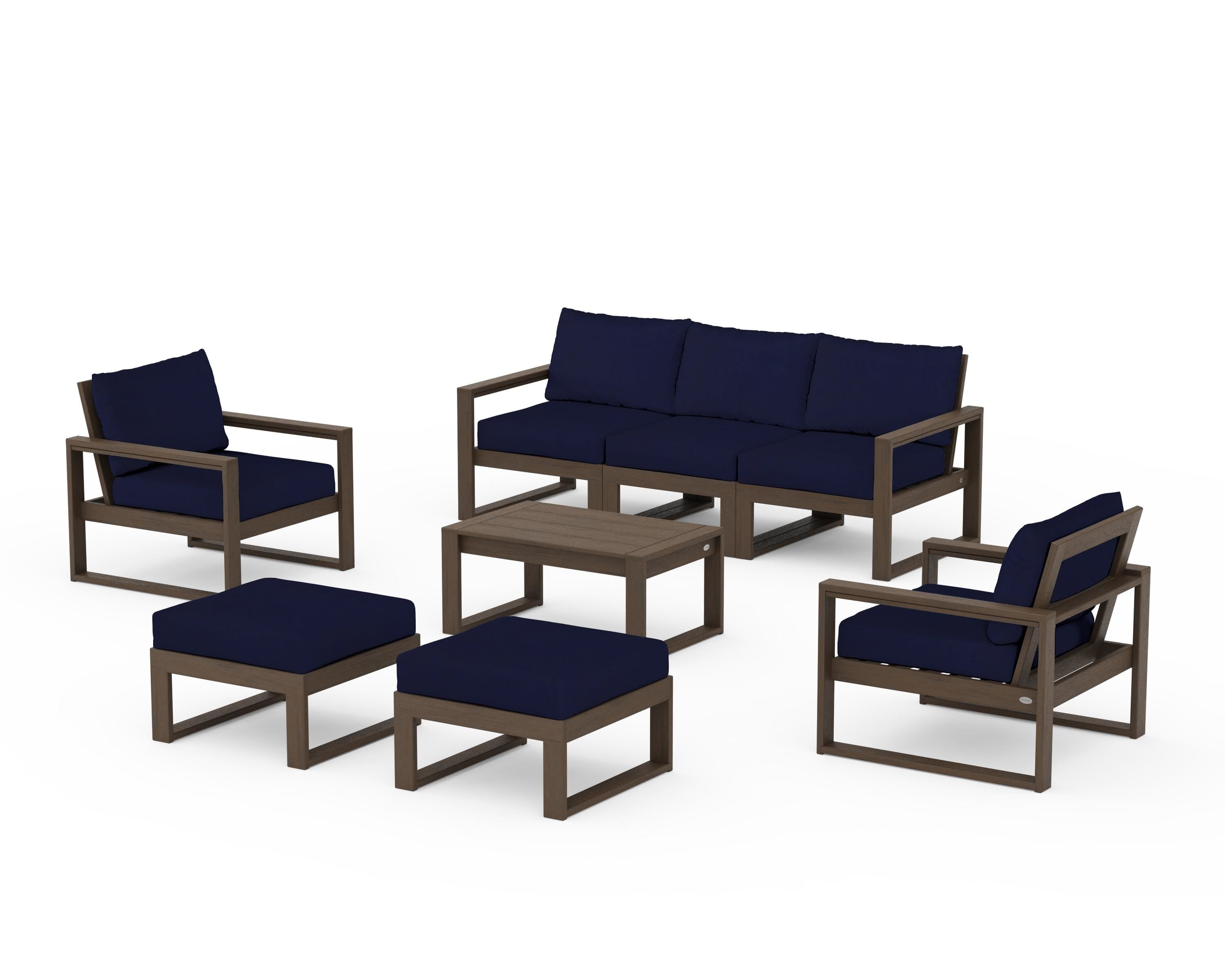 POLYWOOD EDGE Sectional 8-Piece Lounge Sofa Set in Kona / Navy
