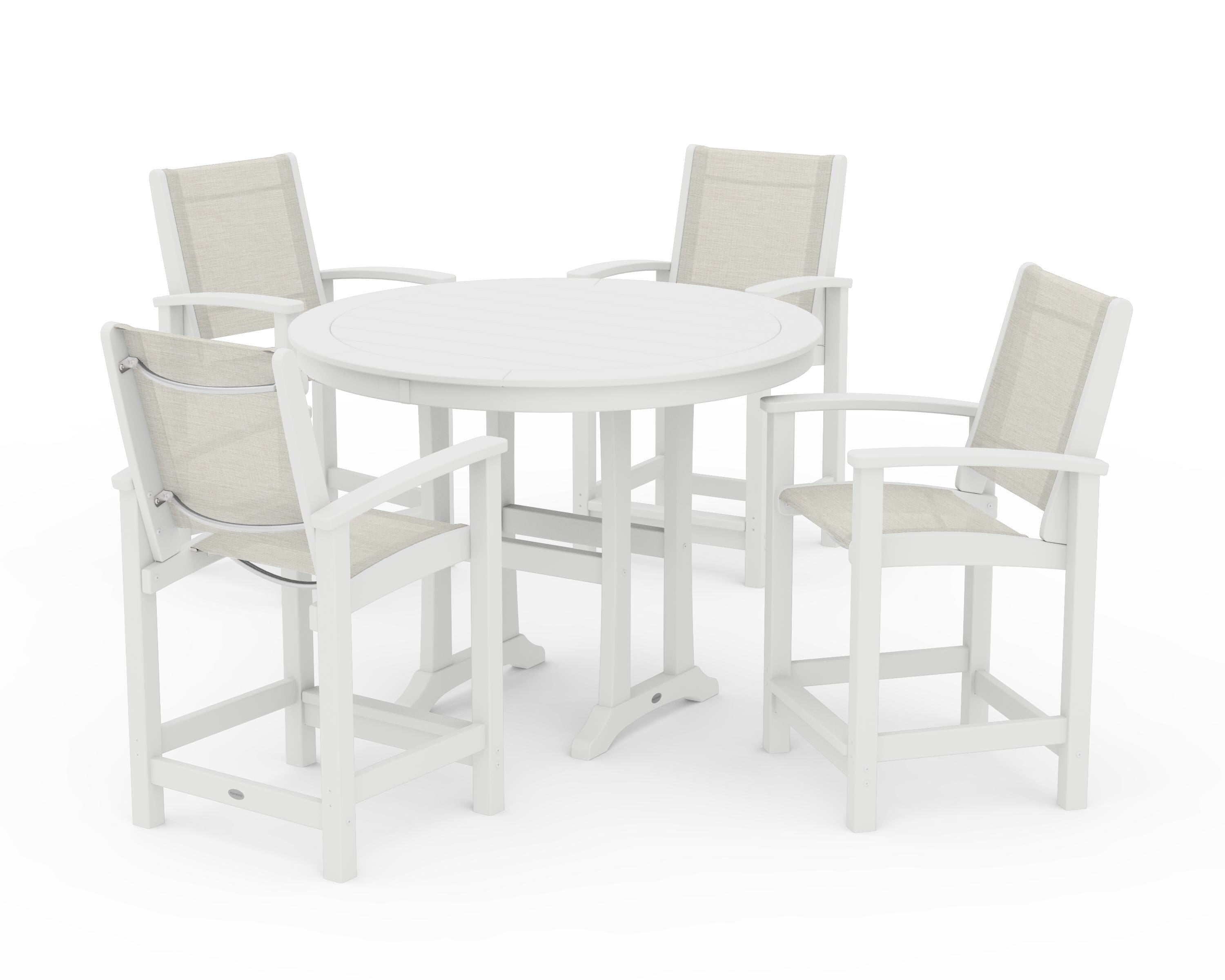 POLYWOOD Coastal 5-Piece Counter Set in White / Parchment Sling