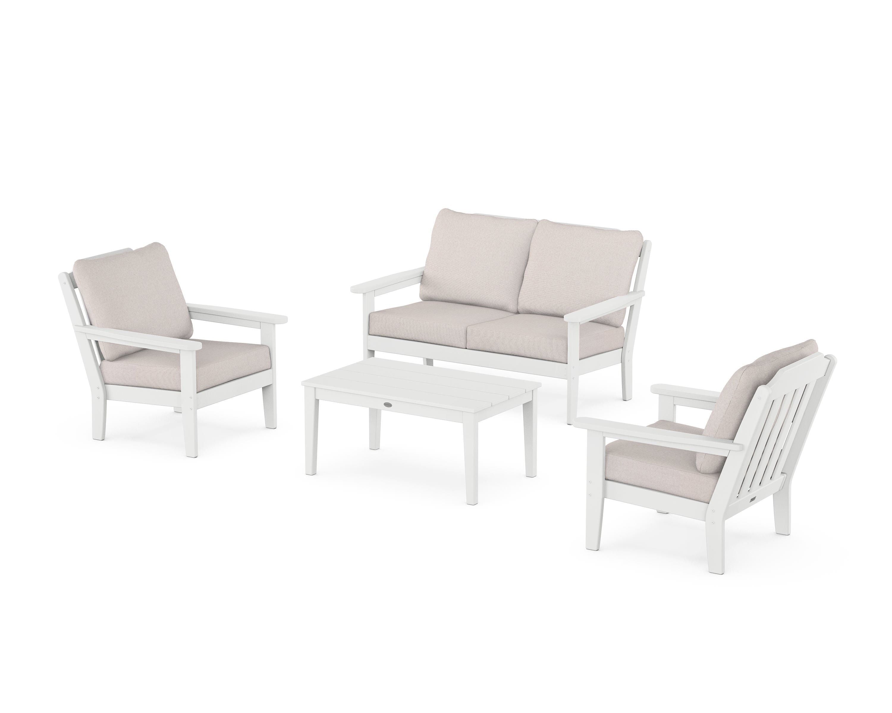 Country Living Cottage 4-Piece Deep Seating Set with Loveseat in White / Dune Burlap
