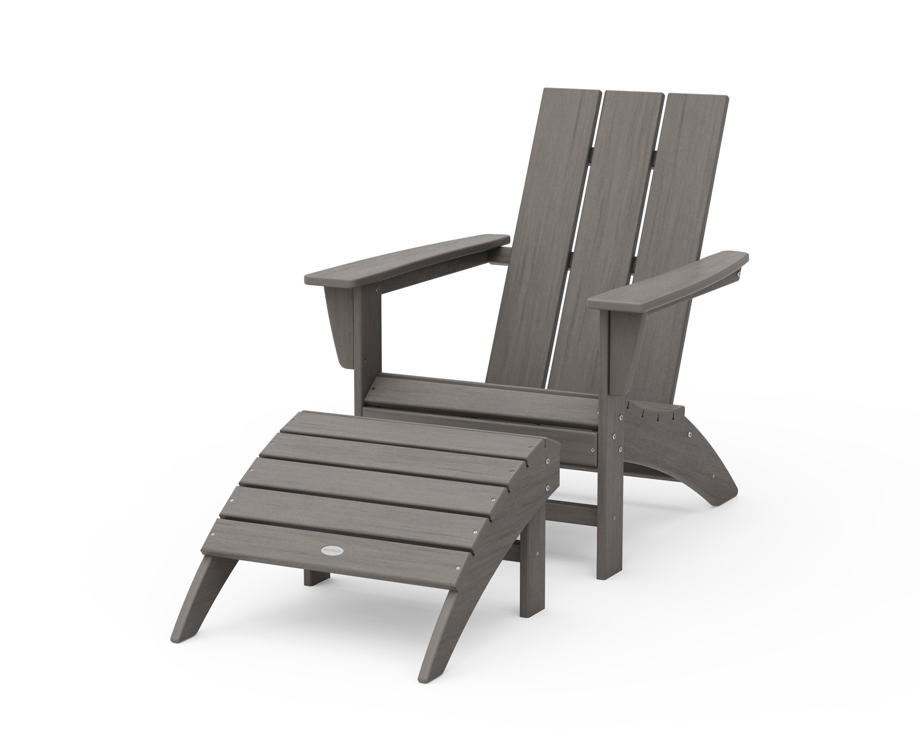 POLYWOOD Modern Adirondack Chair 2-Piece Set with Ottoman in Driftwood