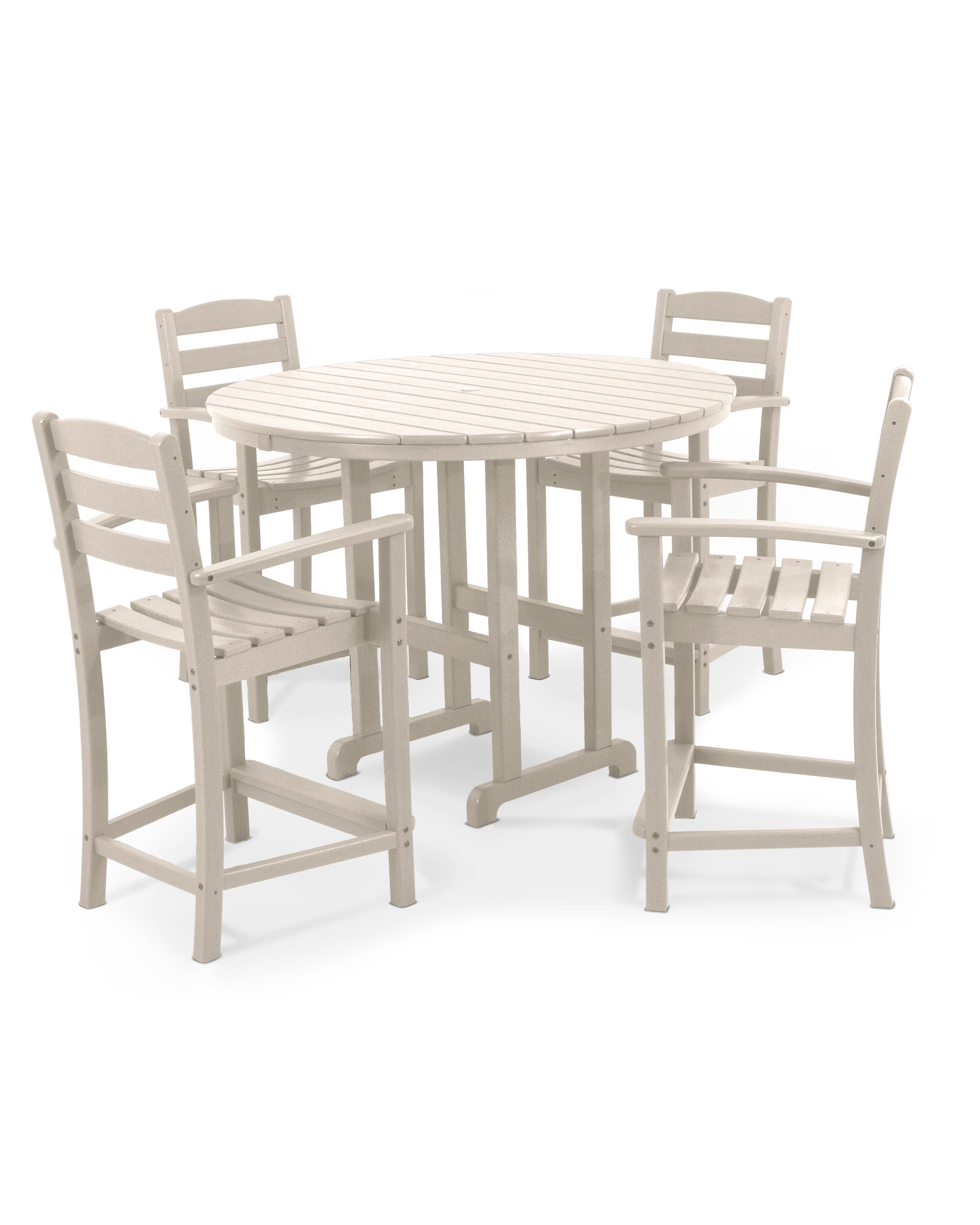 POLYWOOD® La Casa Café 5-Piece Round Farmhouse Counter Set in Sand