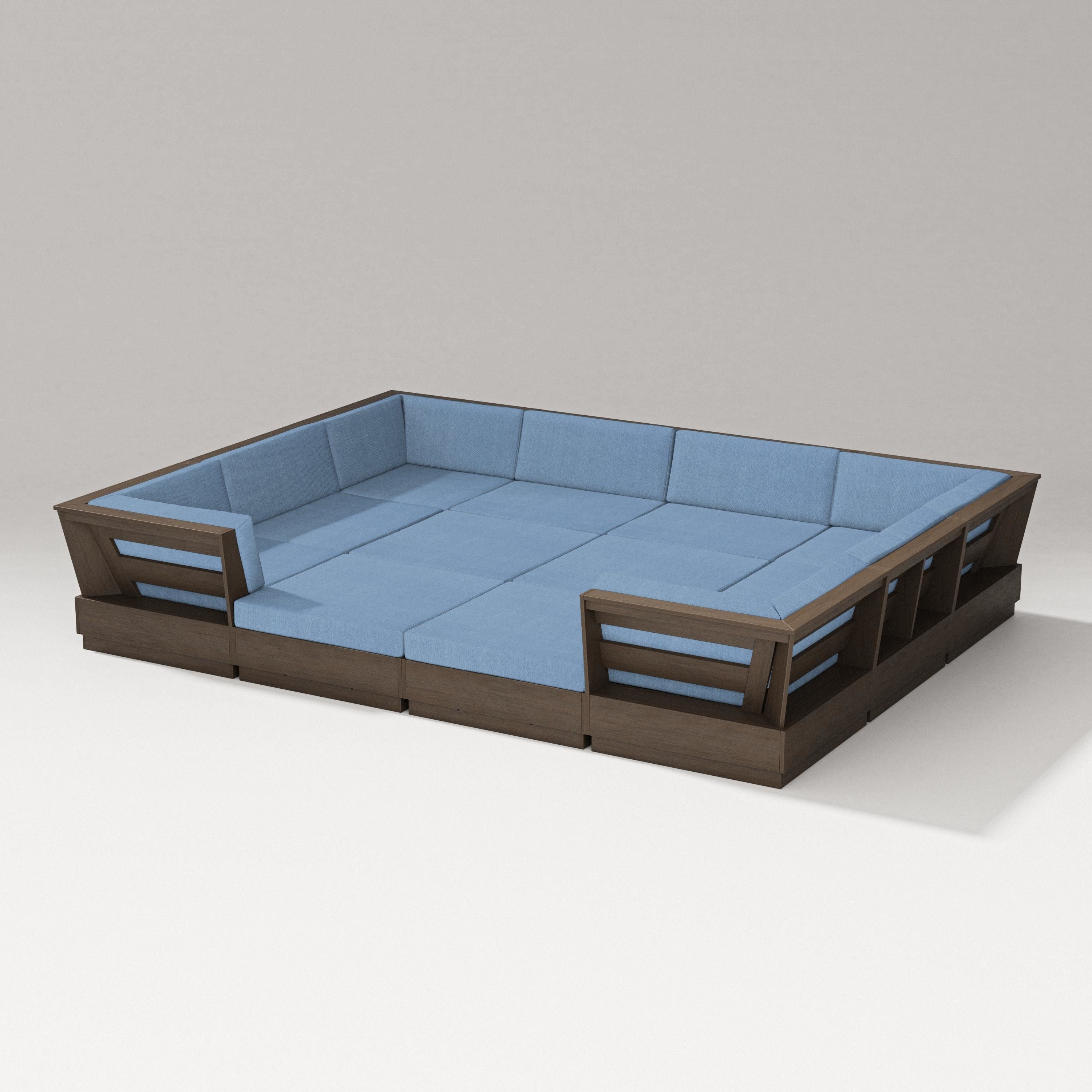 PW Designer Series Elevate 12-Piece Pit Sectional in Kona / Sky Blue