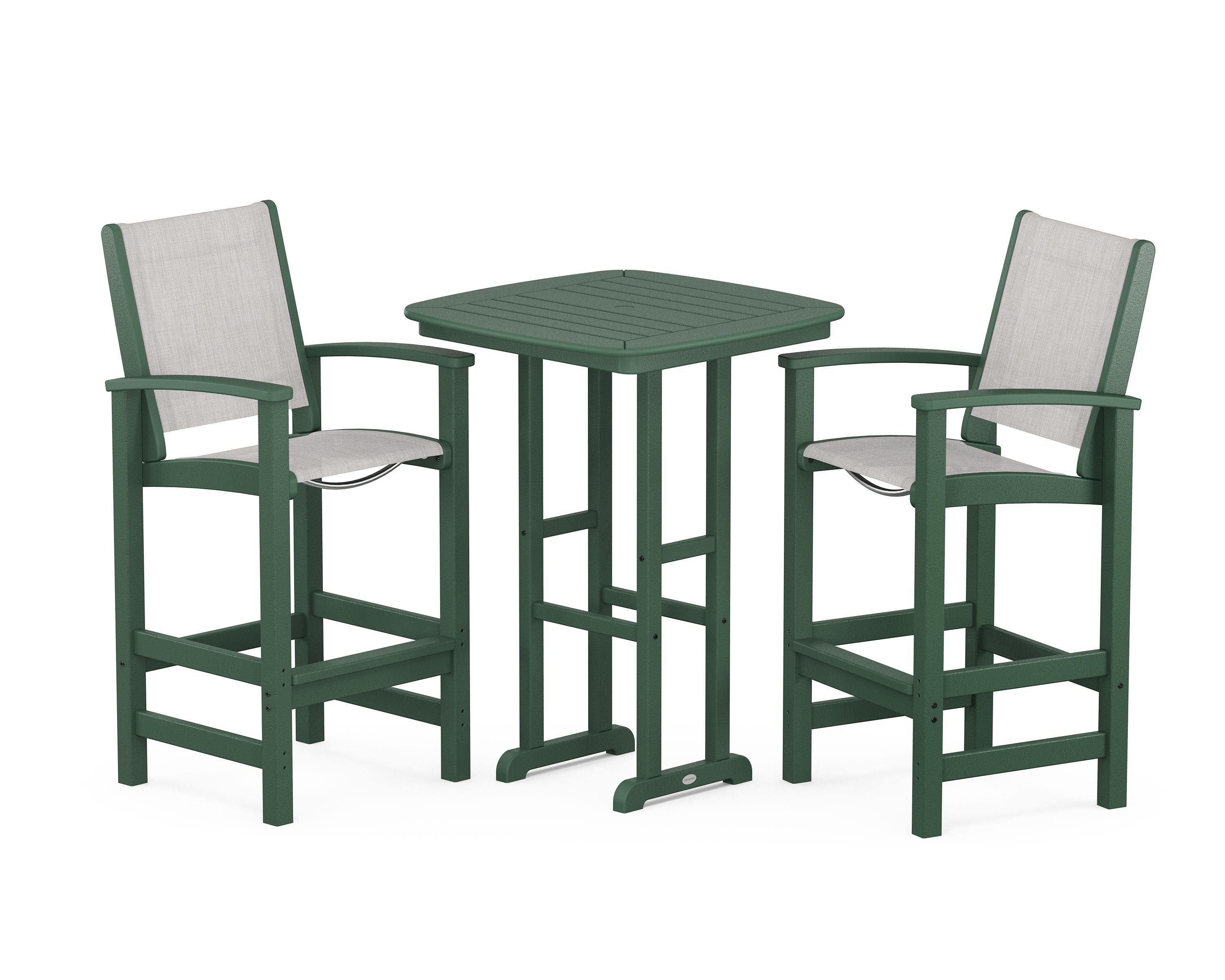 POLYWOOD Coastal 3-Piece Bar Set in Green / Parchment Sling