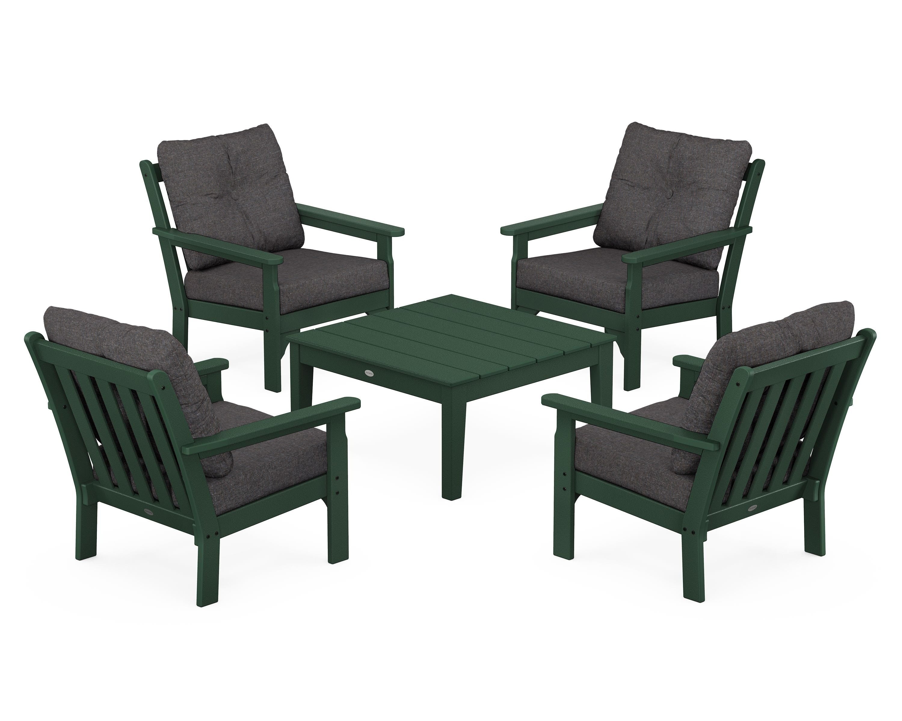POLYWOOD Vineyard 5-Piece Deep Seating Conversation Set in Green / Ash Charcoal