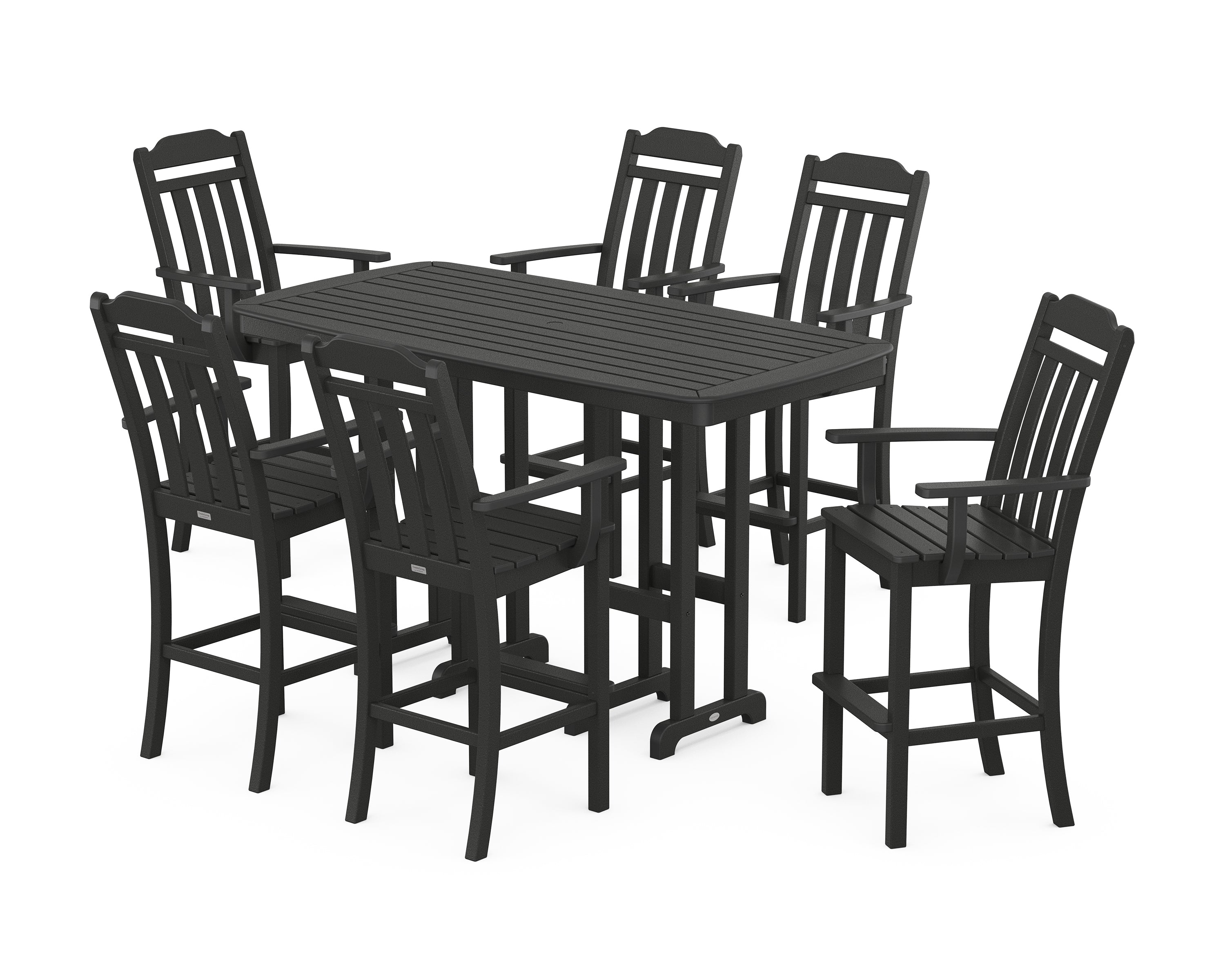 POLYWOOD Country Living Arm Chair 7-Piece Bar Set in Black