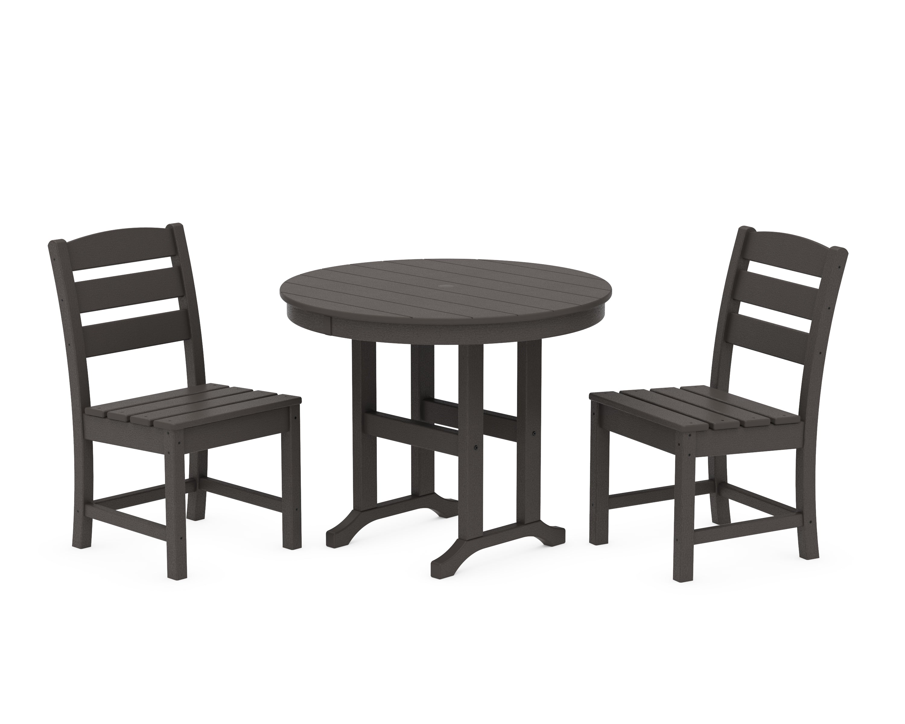 POLYWOOD Lakeside Side Chair 3-Piece Round Dining Set in Vintage Coffee