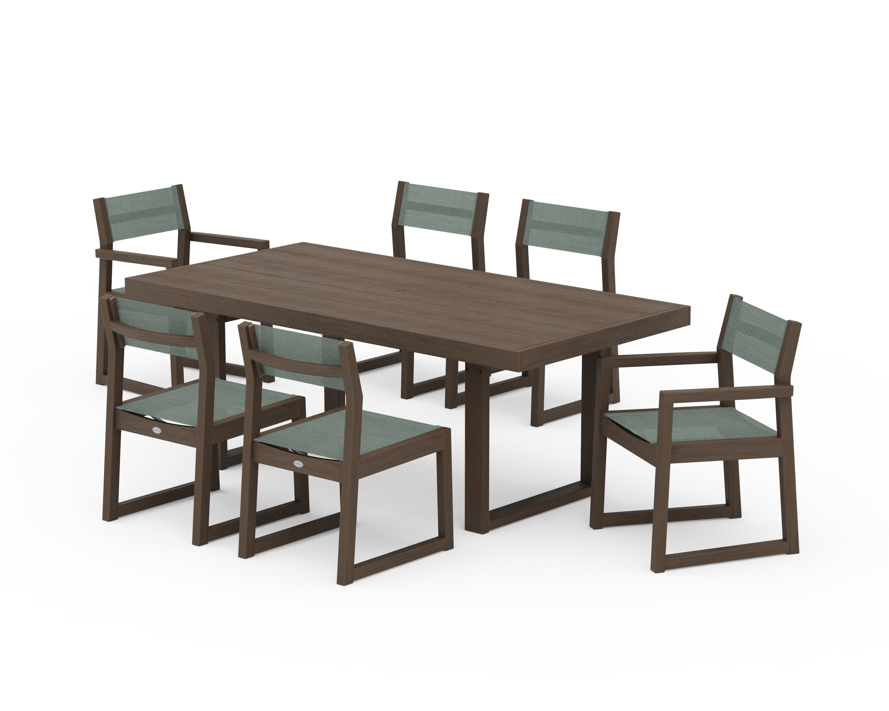 POLYWOOD EDGE Sling 7-Piece Dining Set in Kona / Dupioni Sea Mist Sling