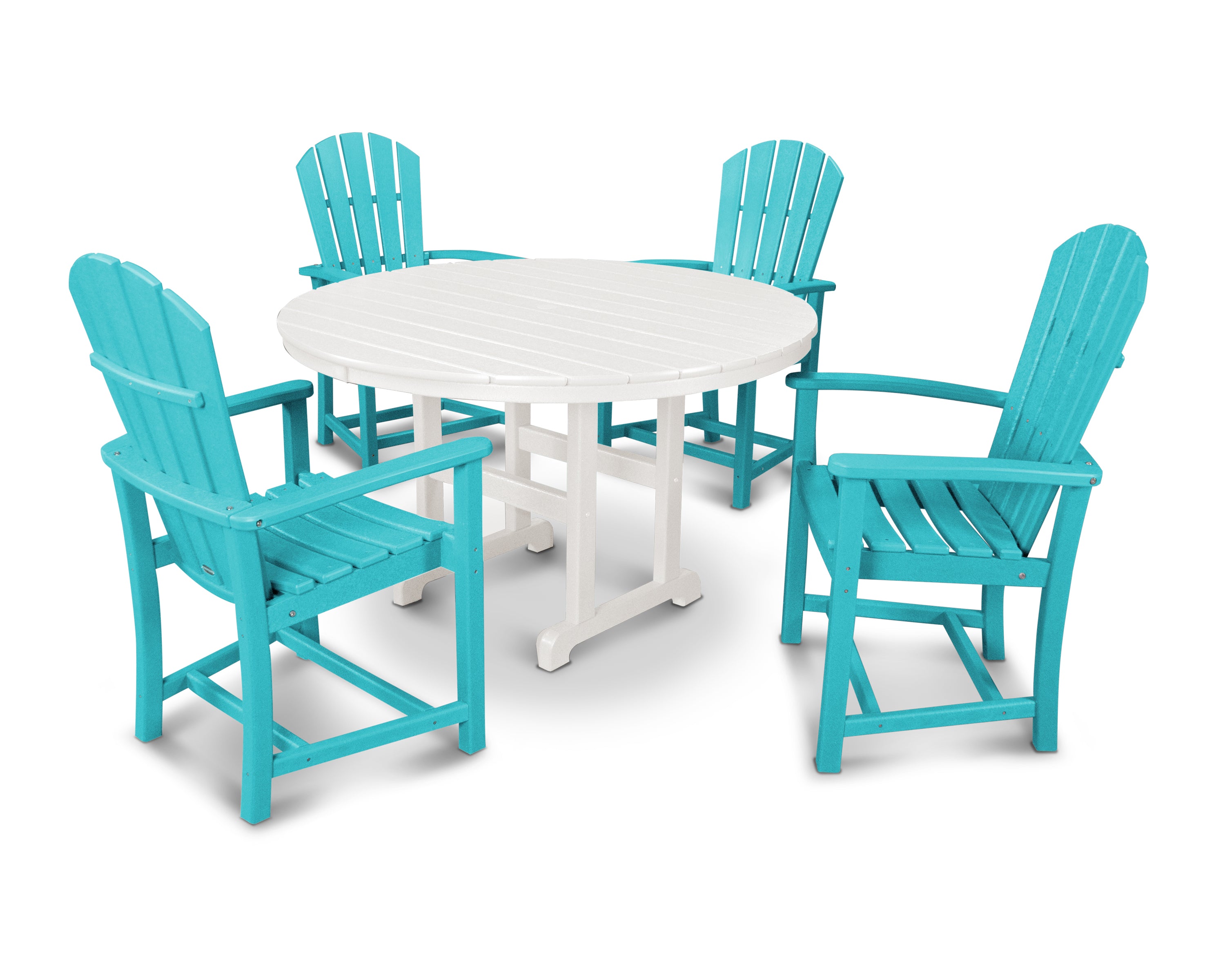 POLYWOOD® Palm Coast 5-Piece Round Farmhouse Dining Set in Aruba / White