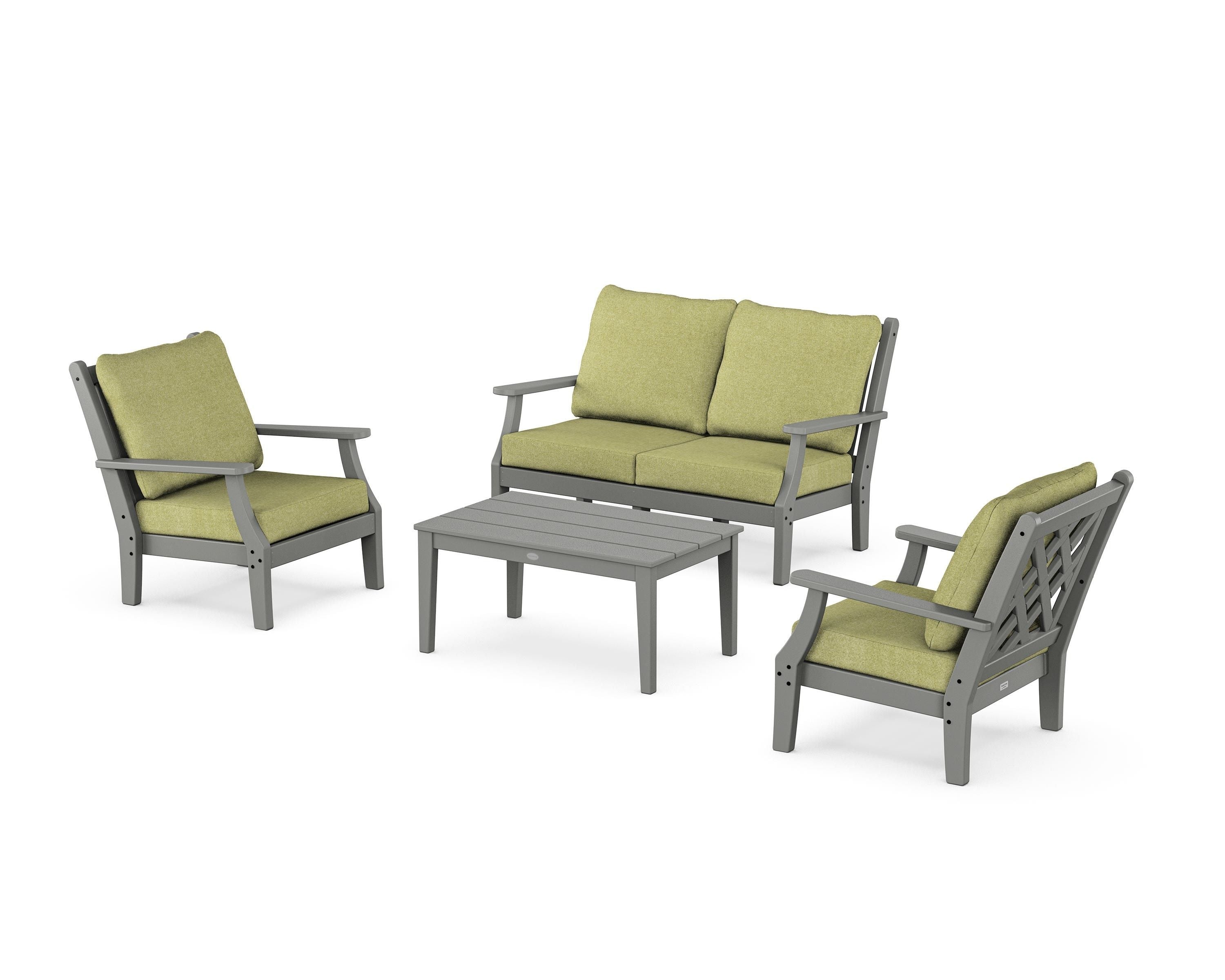 Country Living Wovendale 4-Piece Deep Seating Set with Loveseat in Slate Grey / Chartreuse Boucle