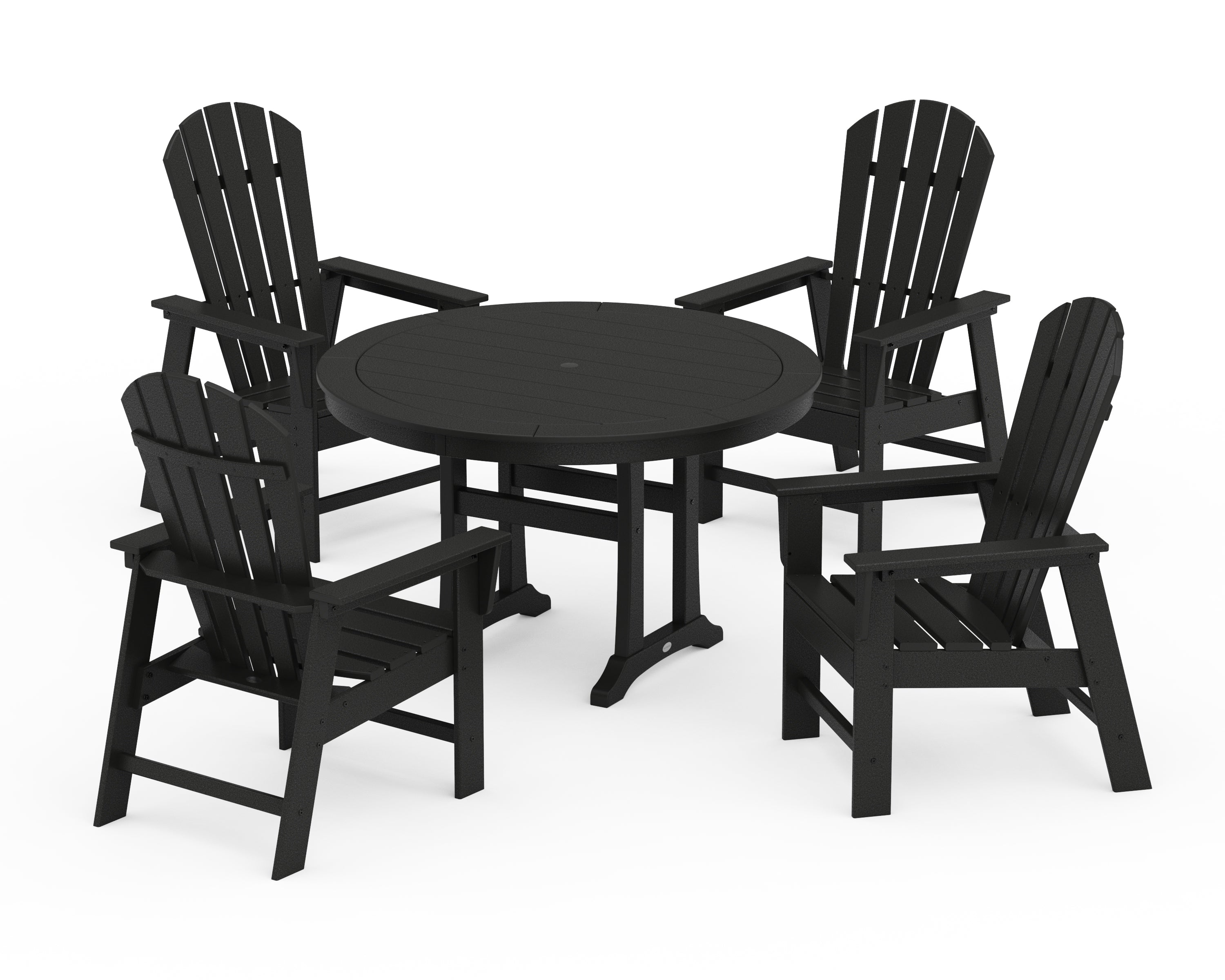 POLYWOOD South Beach 5-Piece Round Dining Set with Trestle Legs in Black