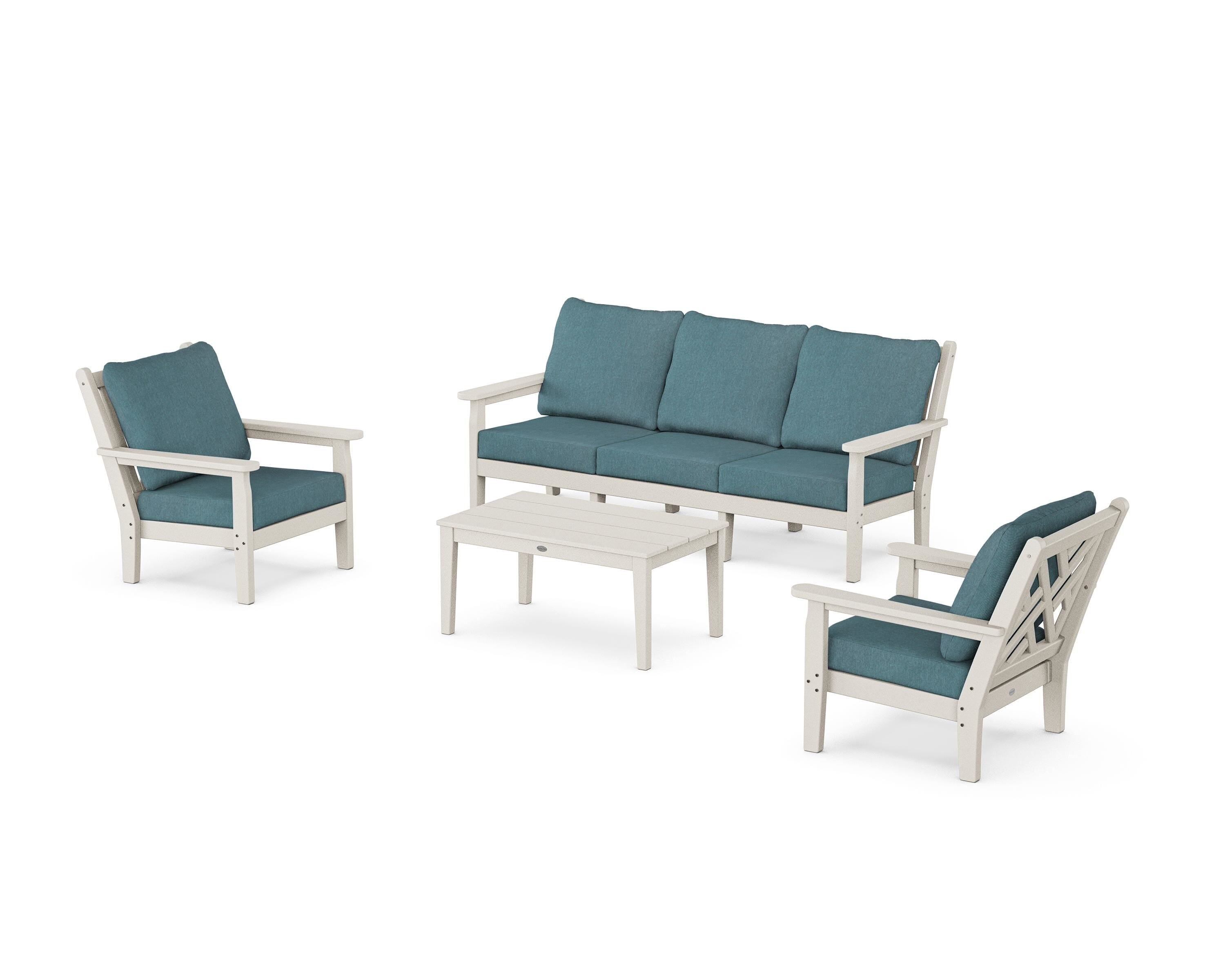 POLYWOOD Chippendale 4-Piece Deep Seating Set with Sofa in Sand / Ocean Teal
