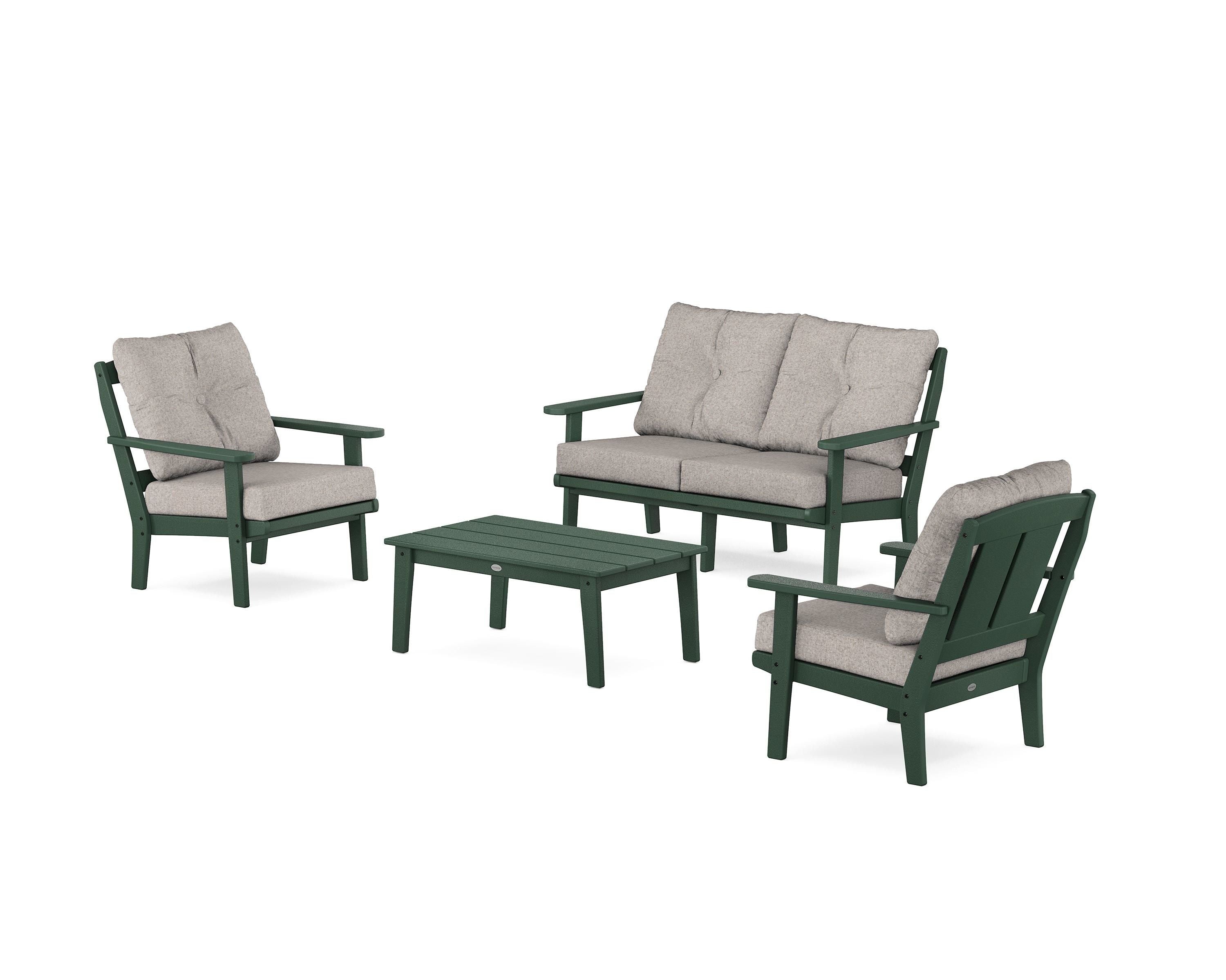 POLYWOOD Mission 4-Piece Deep Seating Set with Loveseat in Green / Weathered Tweed