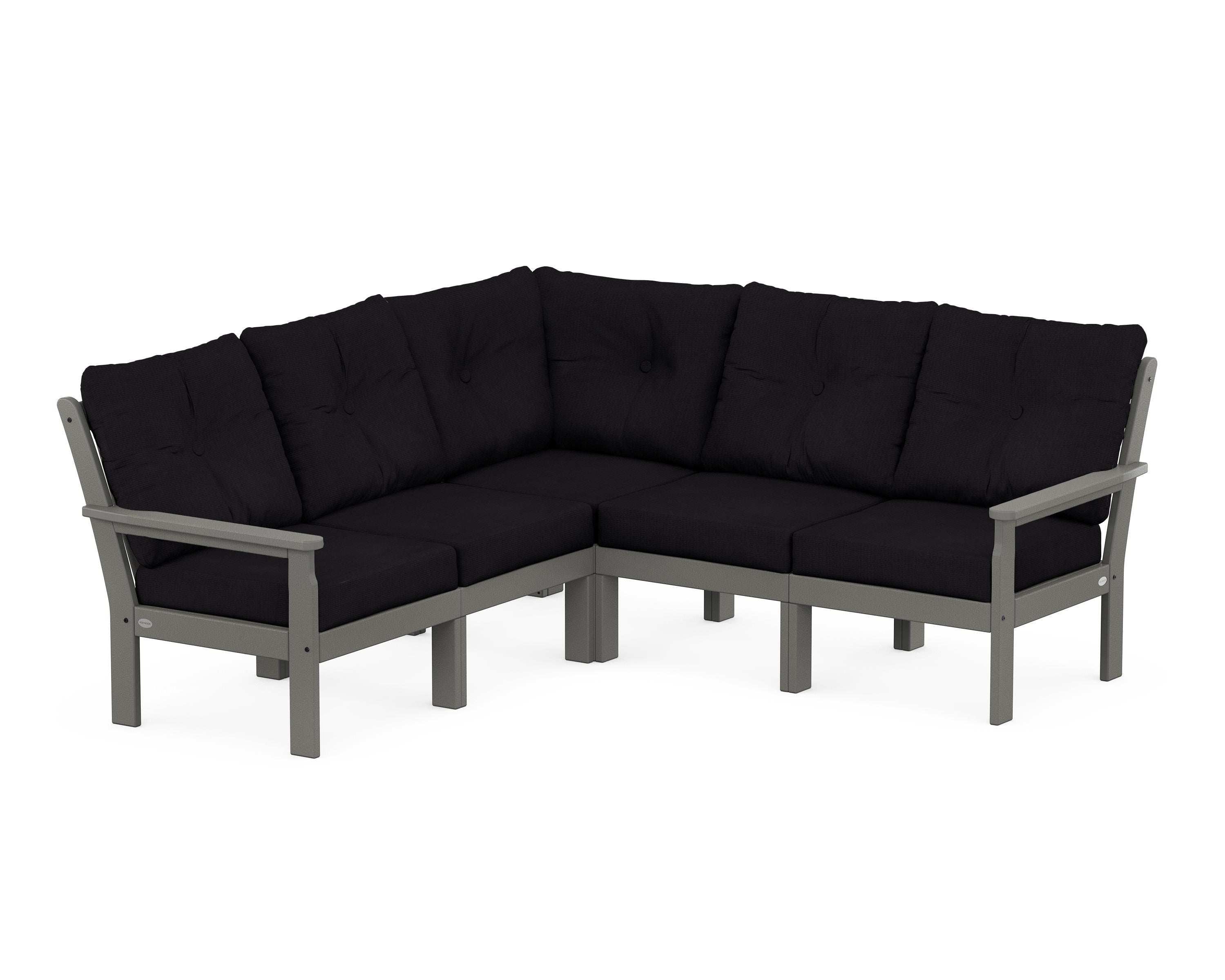 POLYWOOD Vineyard 5-Piece Sectional in Slate Grey / Midnight Linen