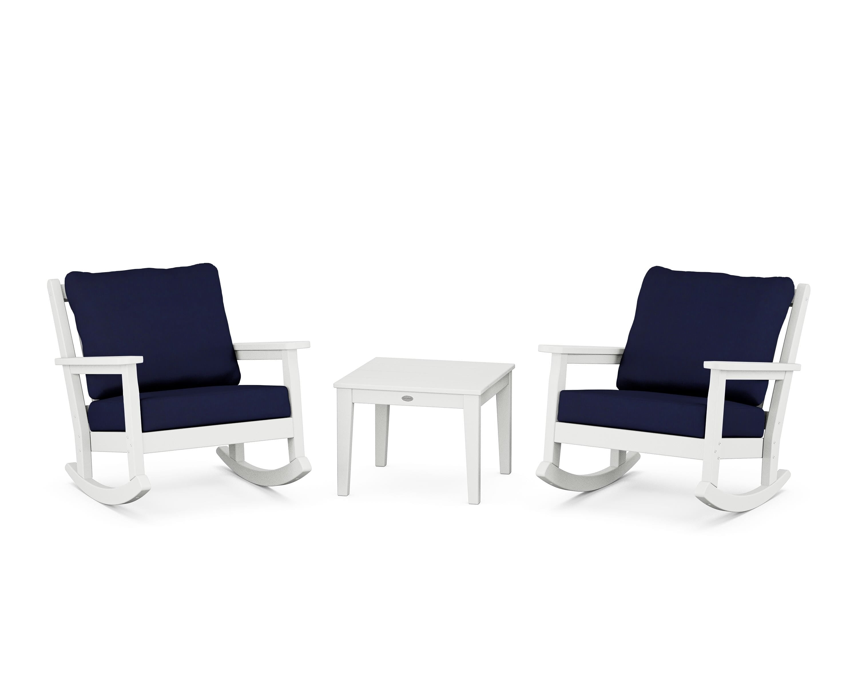 POLYWOOD Chippendale 3-Piece Deep Seating Rocker Set in White / Navy