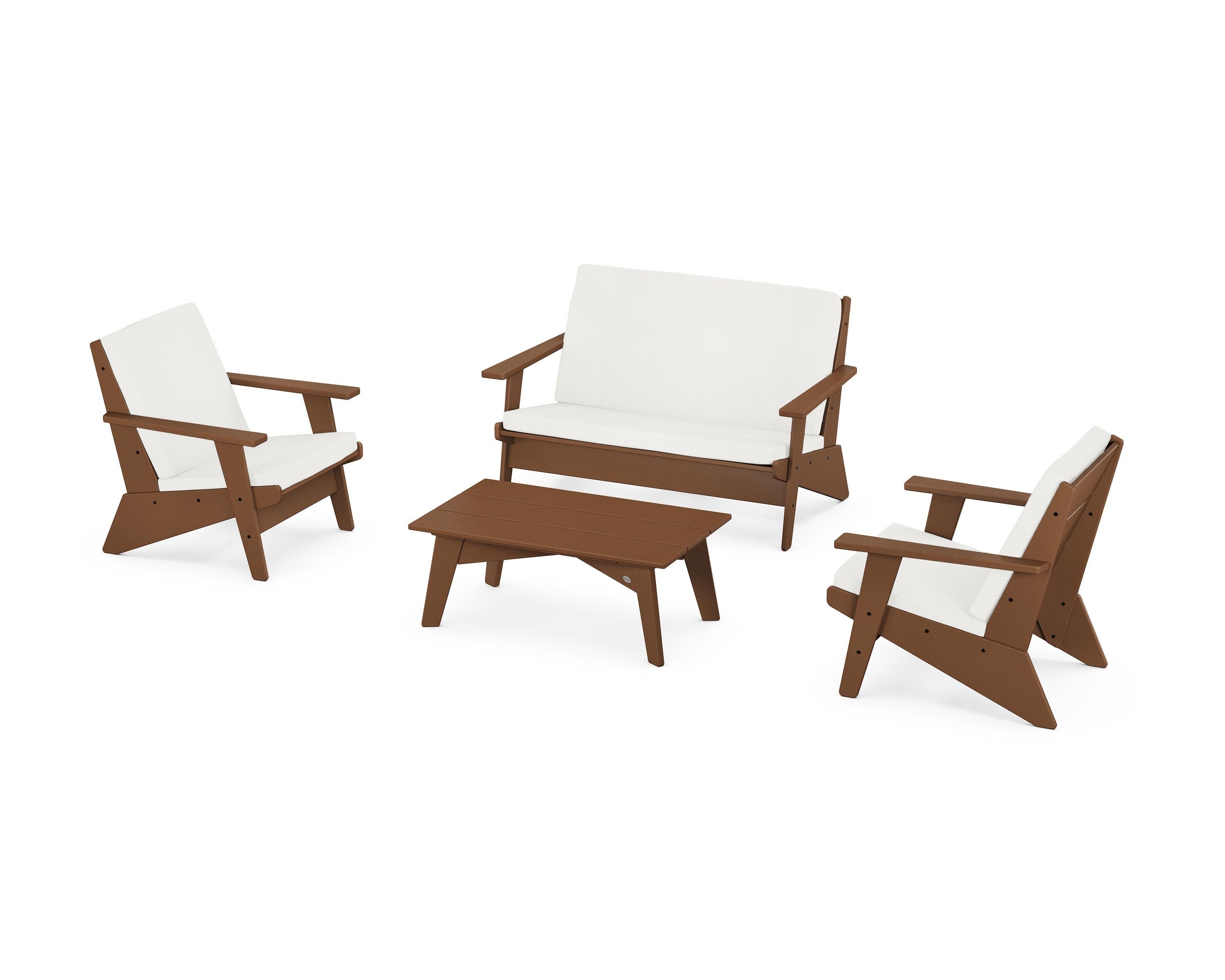POLYWOOD Riviera Modern Lounge 4-Piece Set in Teak / Natural Linen