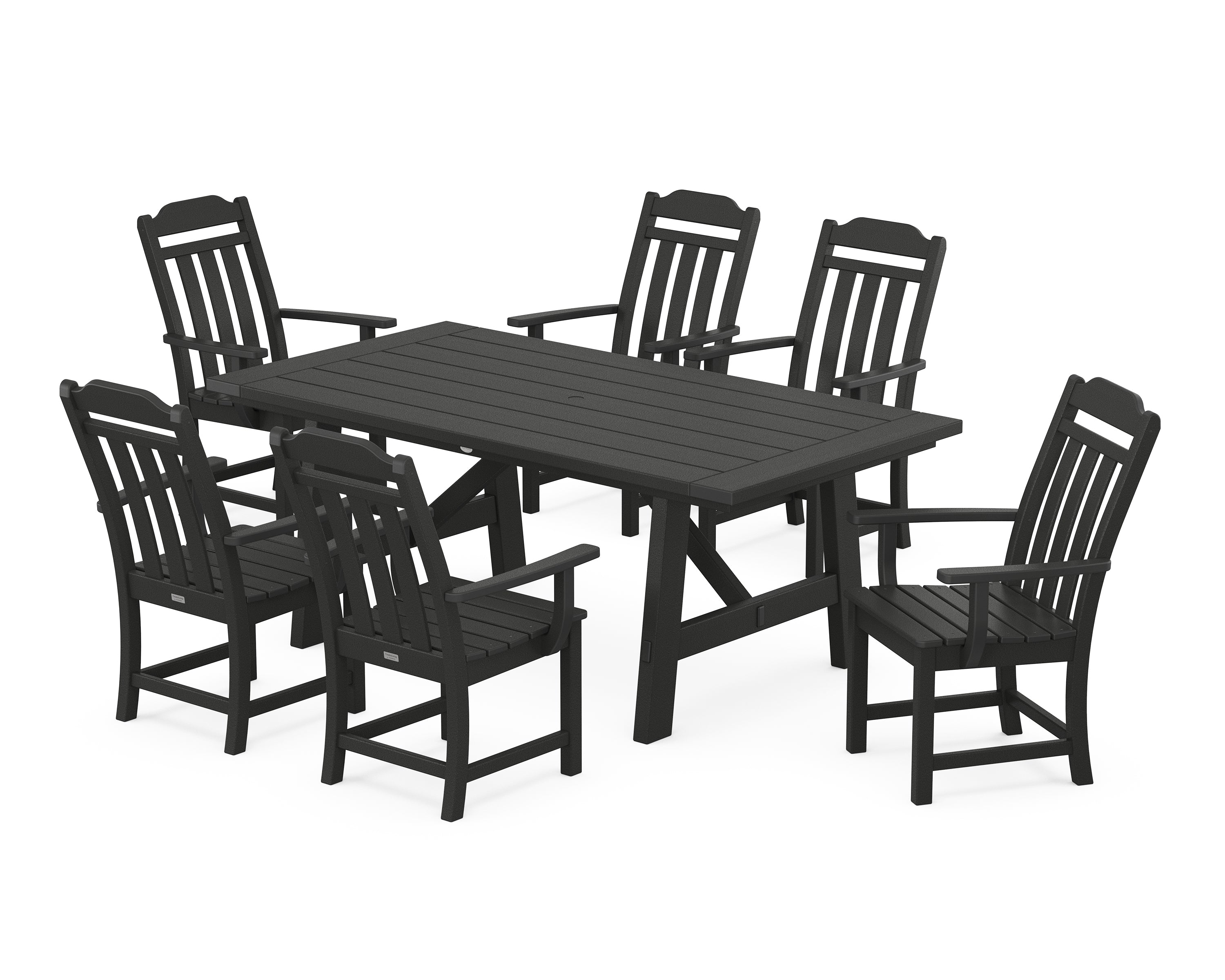 Polywood Country Living Arm Chair 7-Piece Rustic Farmhouse Dining Set in Black