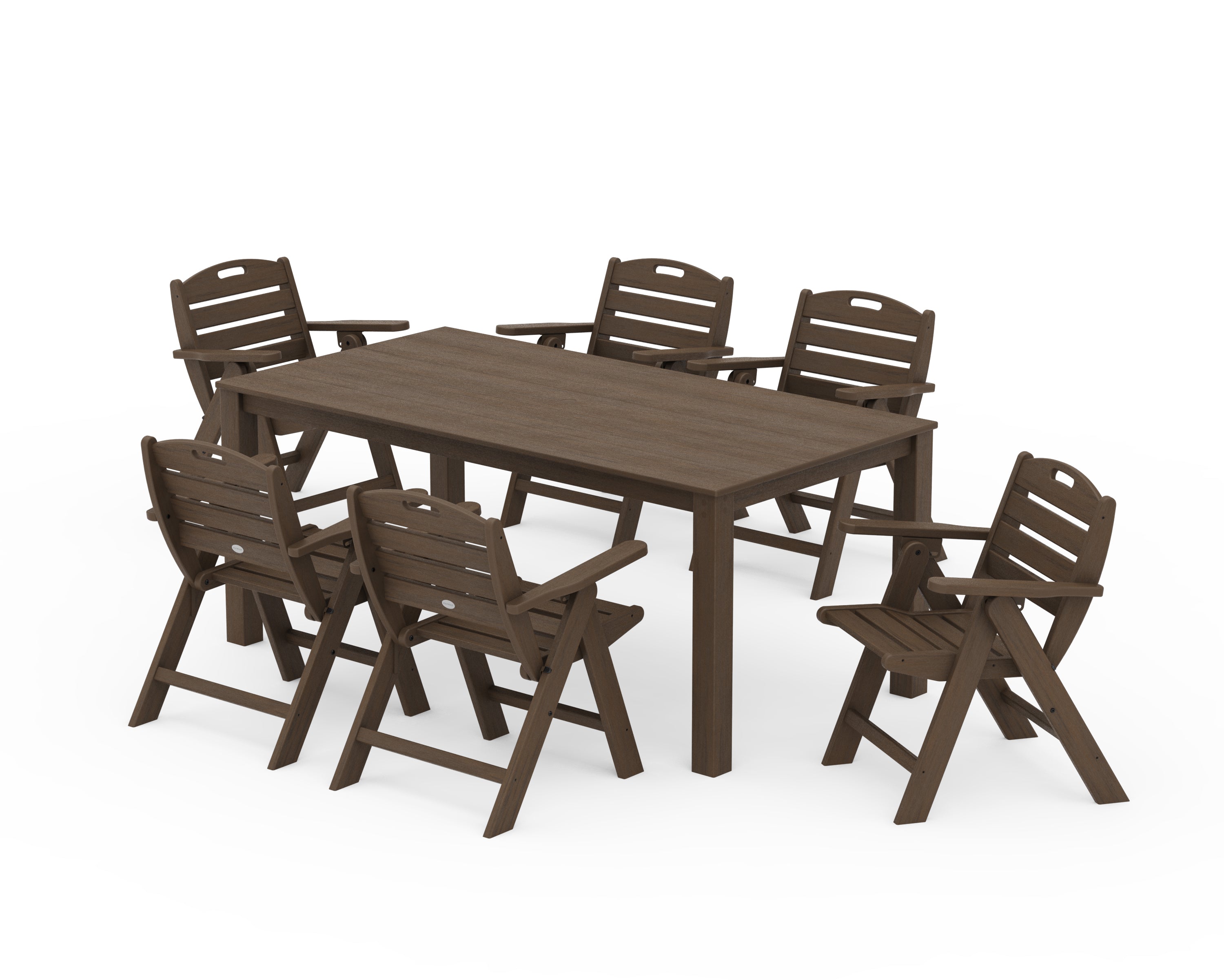 POLYWOOD Nautical Folding Lowback Chair 7-Piece Parsons Dining Set in Kona