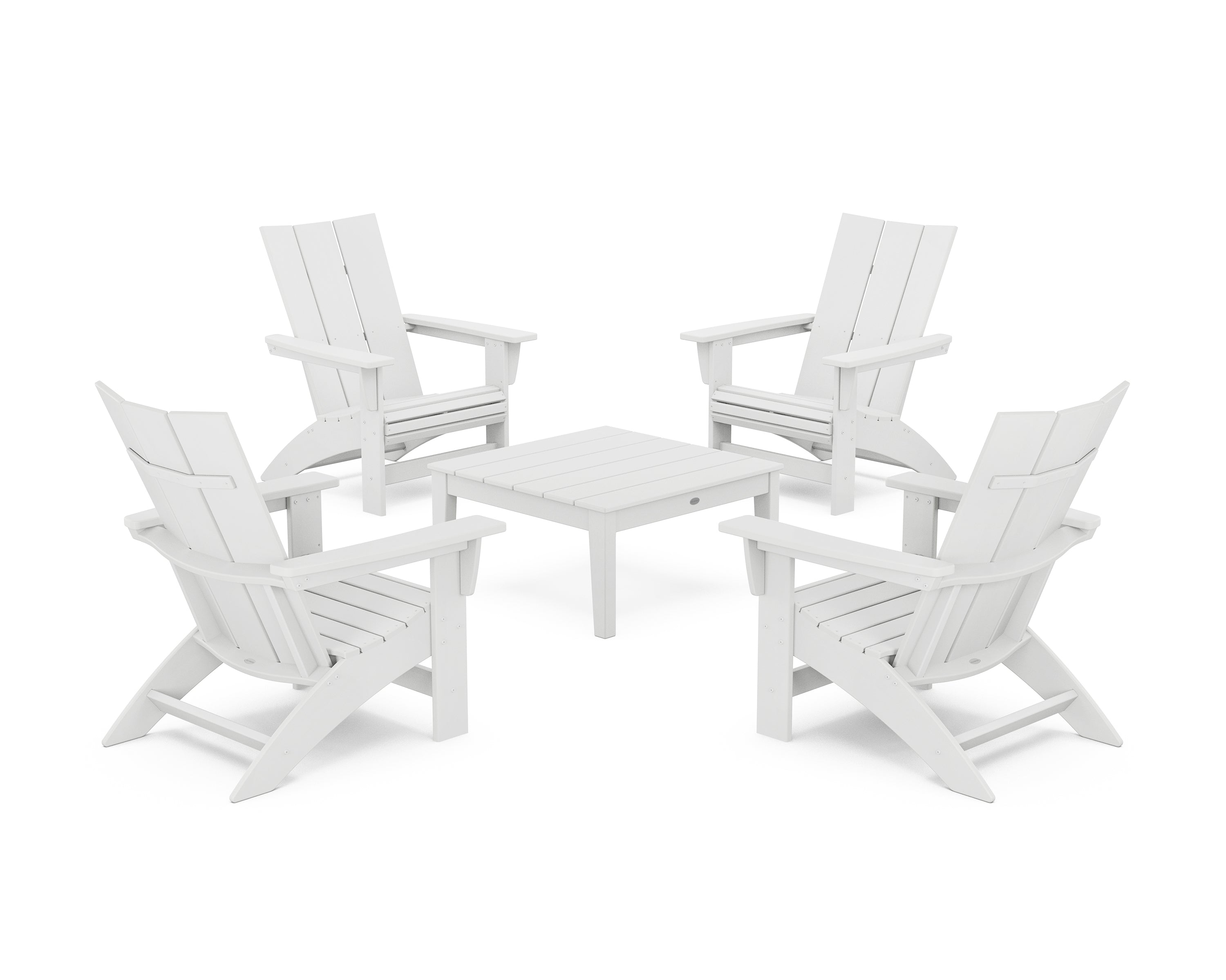 POLYWOOD® 5-Piece Modern Grand Adirondack Chair Conversation Group in White