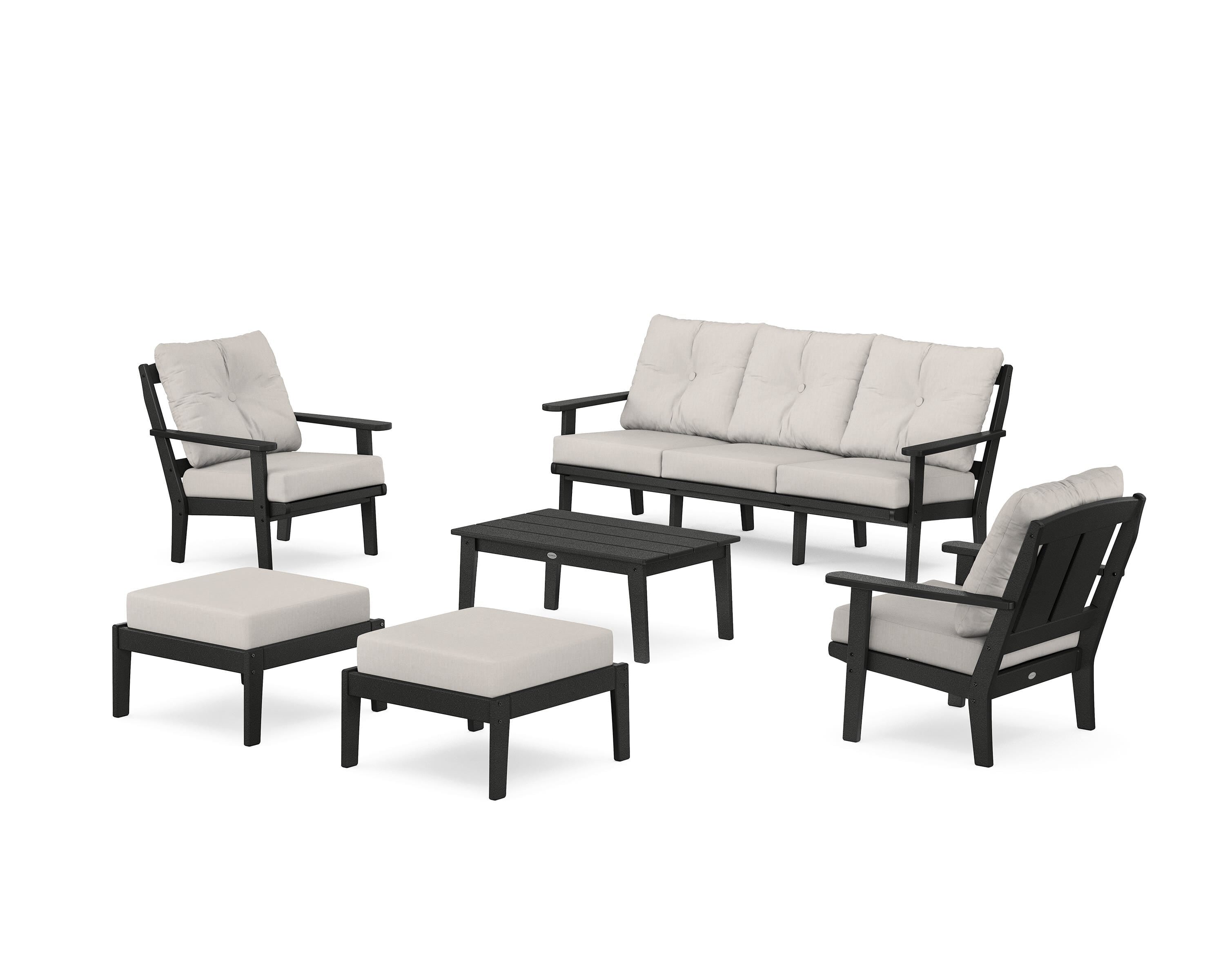 POLYWOOD Mission 6-Piece Lounge Sofa Set in Black / Cast Ash