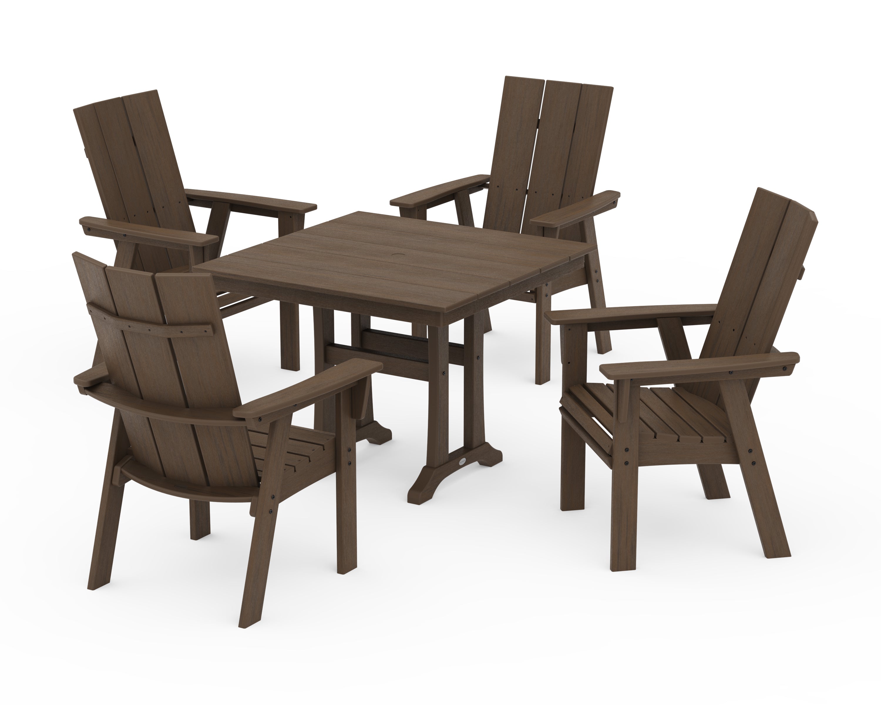 POLYWOOD Modern Curveback Adirondack 5-Piece Farmhouse Trestle Dining Set in Kona