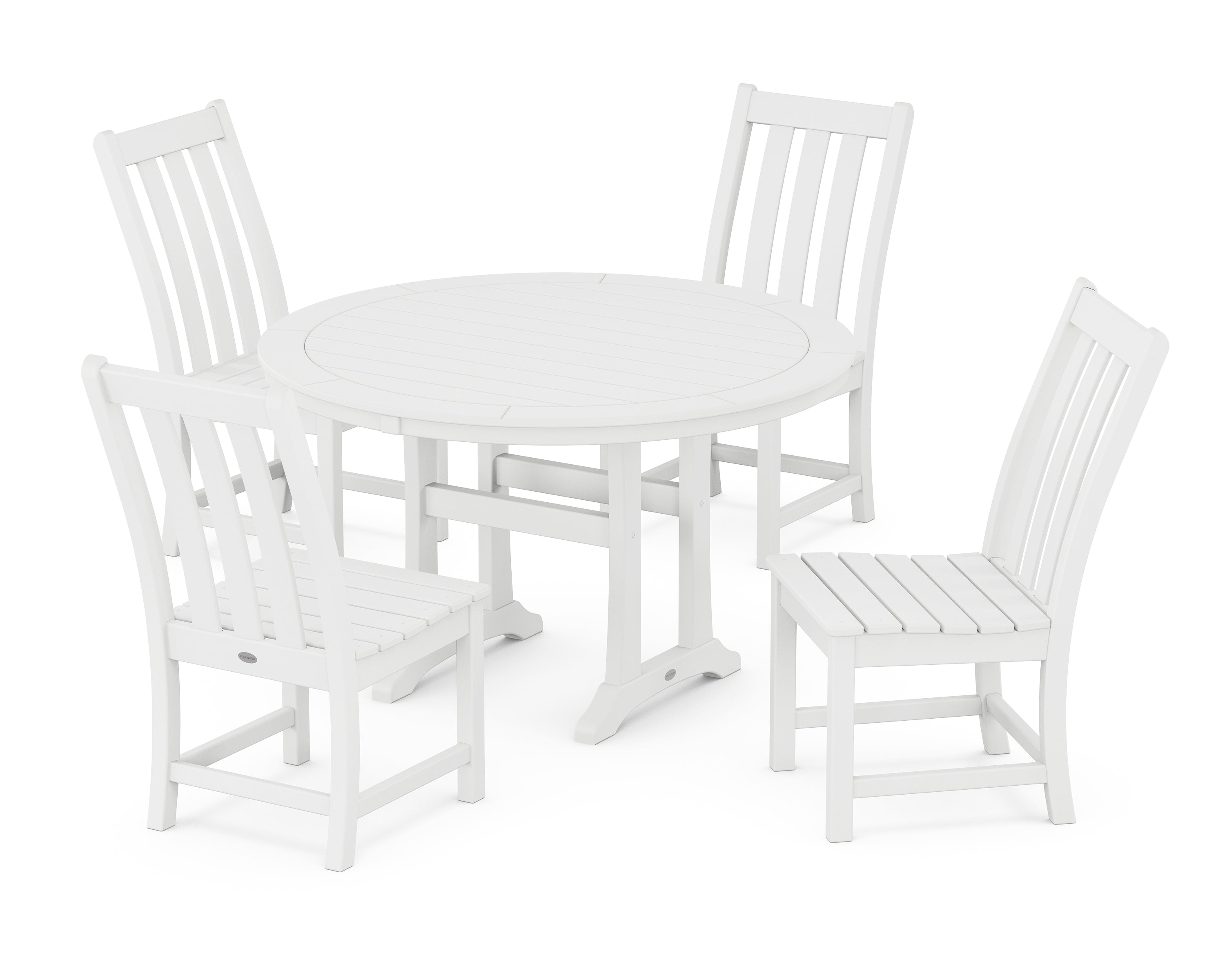 POLYWOOD® Vineyard Side Chair 5-Piece Round Dining Set With Trestle Legs in White