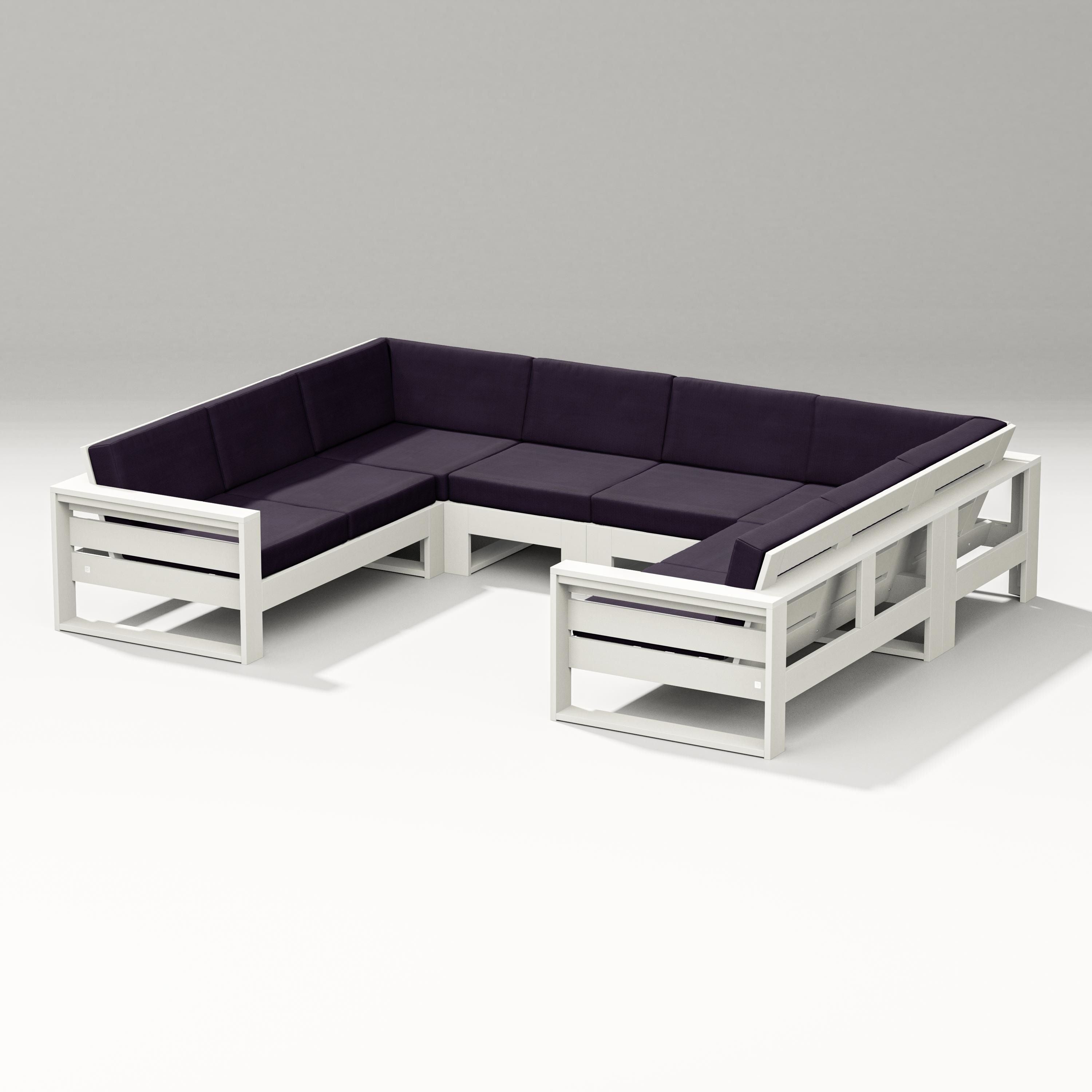 PW Designer Series Latitude U-Shaped Sectional in Vintage White / Navy Linen