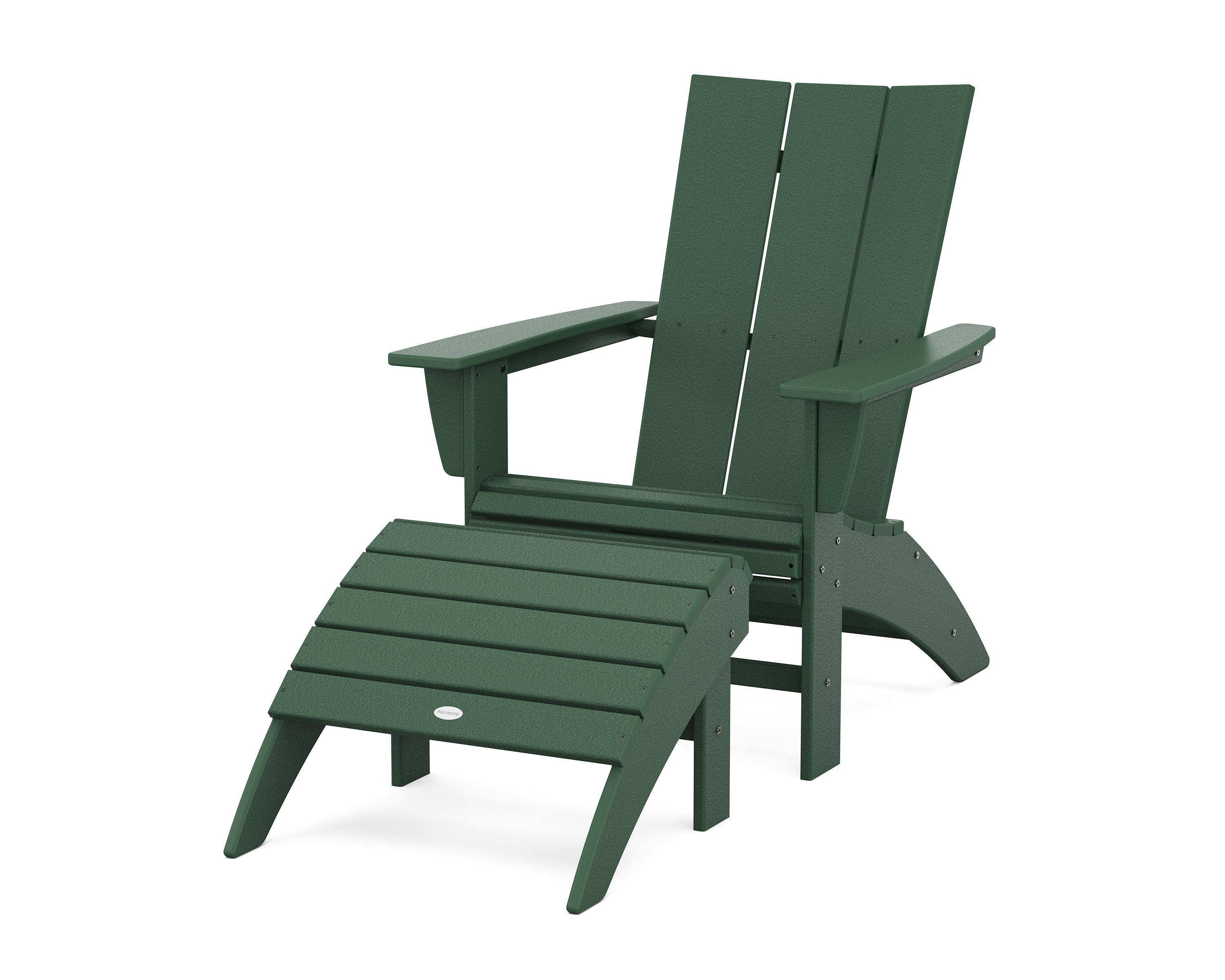 POLYWOOD® Modern Curveback Adirondack Chair 2-Piece Set with Ottoman in Green