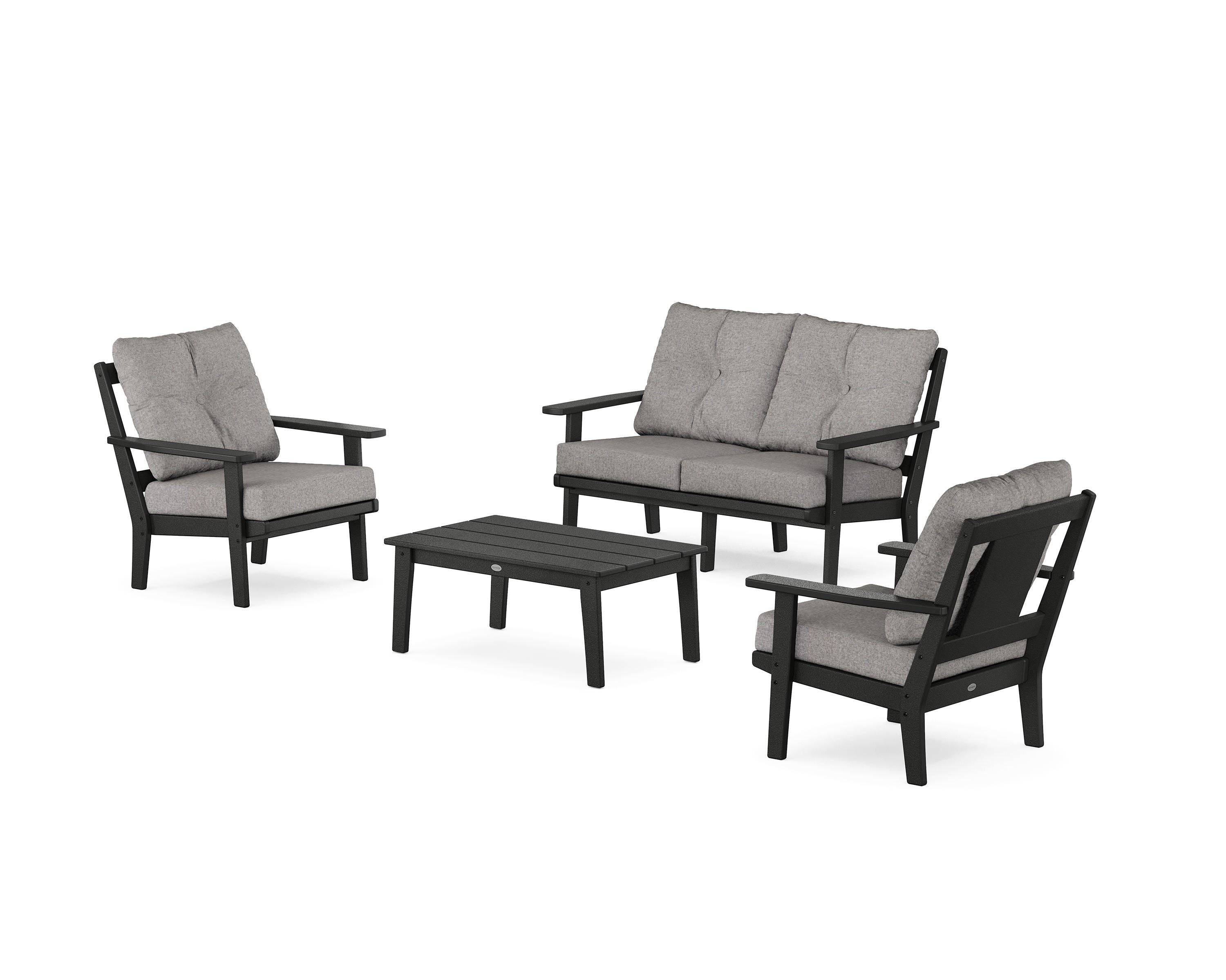 POLYWOOD Prairie 4-Piece Deep Seating Set with Loveseat in Black / Grey Mist
