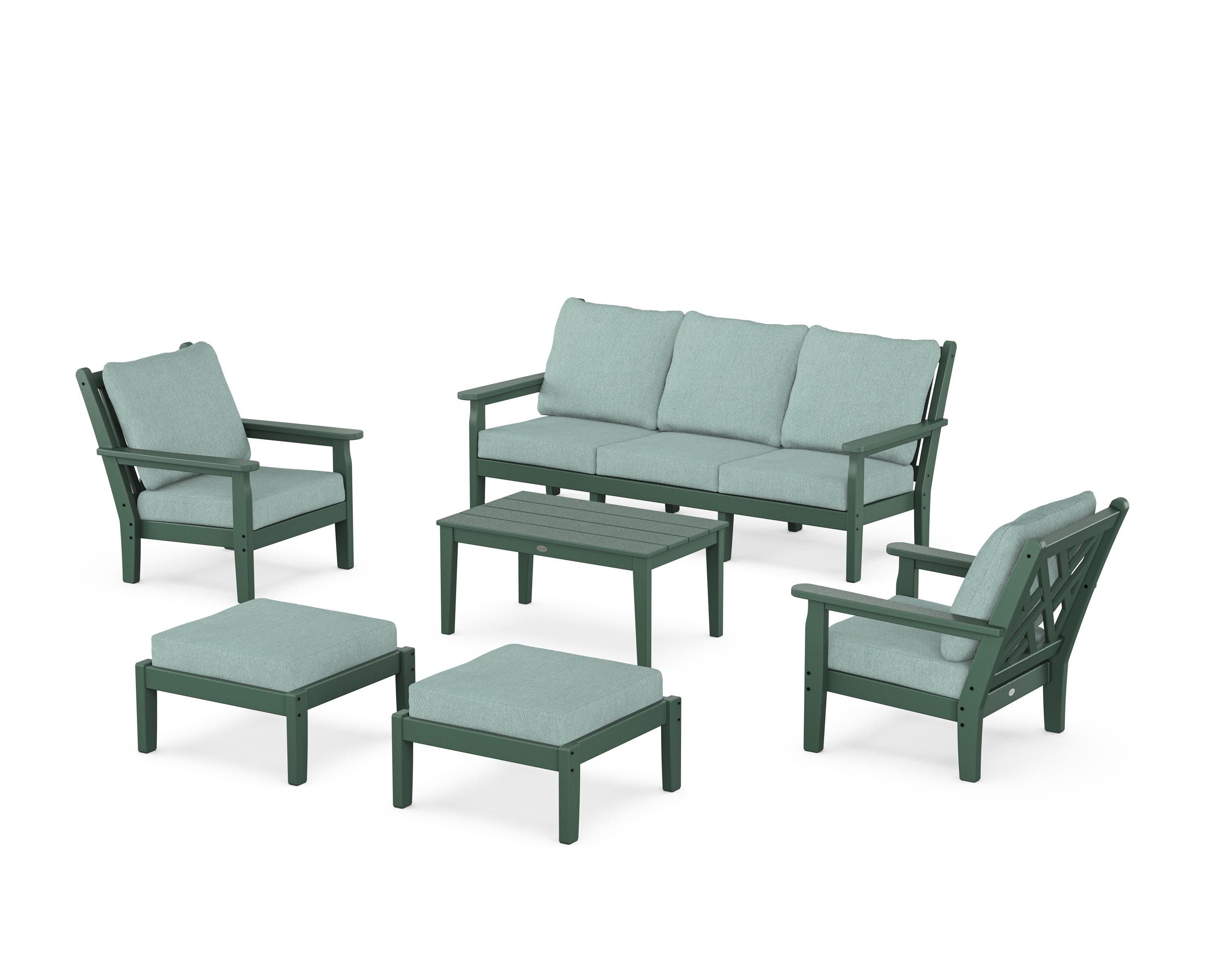 POLYWOOD Chippendale 6-Piece Lounge Sofa Set in Green / Glacier Spa