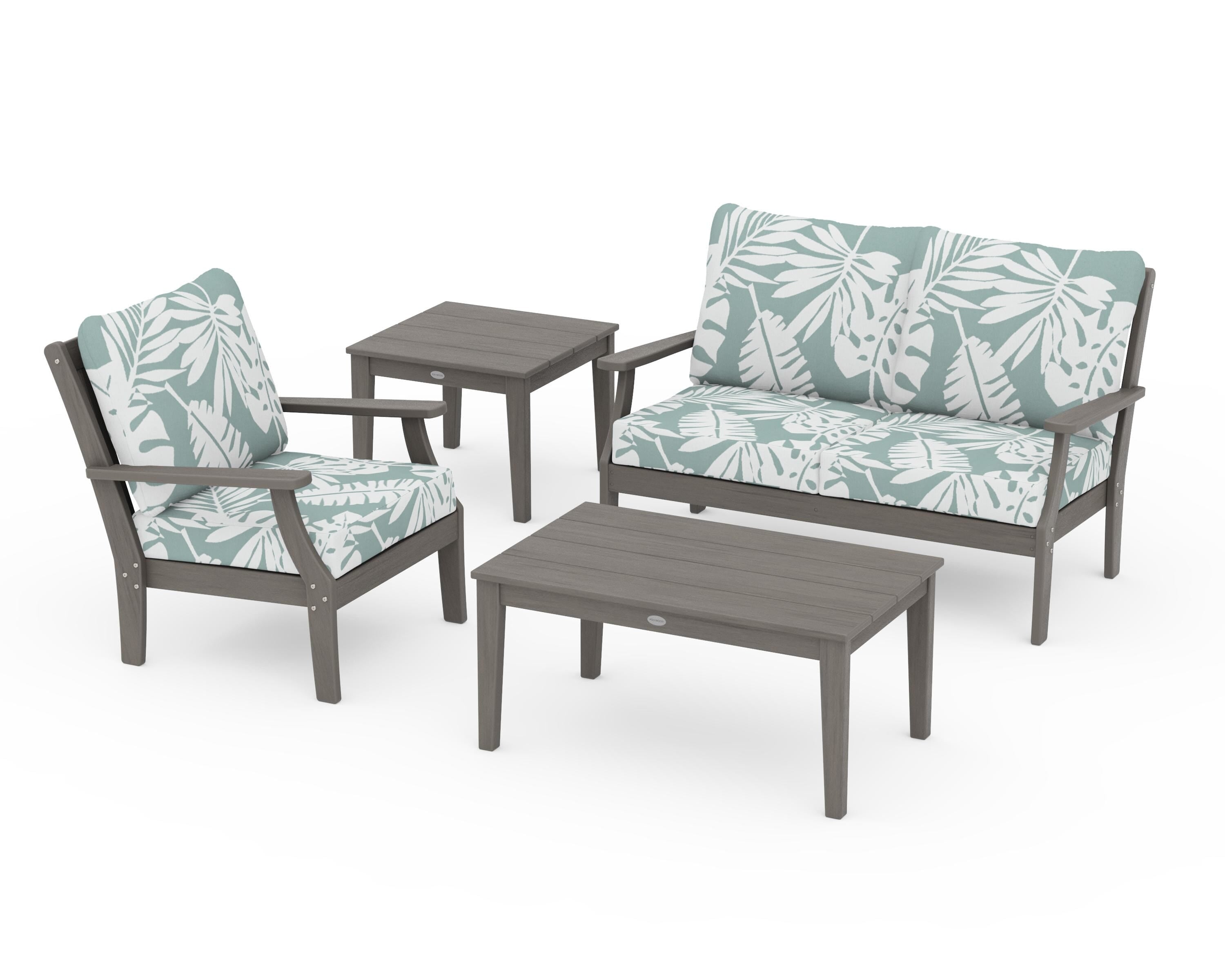 POLYWOOD Braxton 4-Piece Deep Seating Set in Driftwood / Leaf Glacier Spa