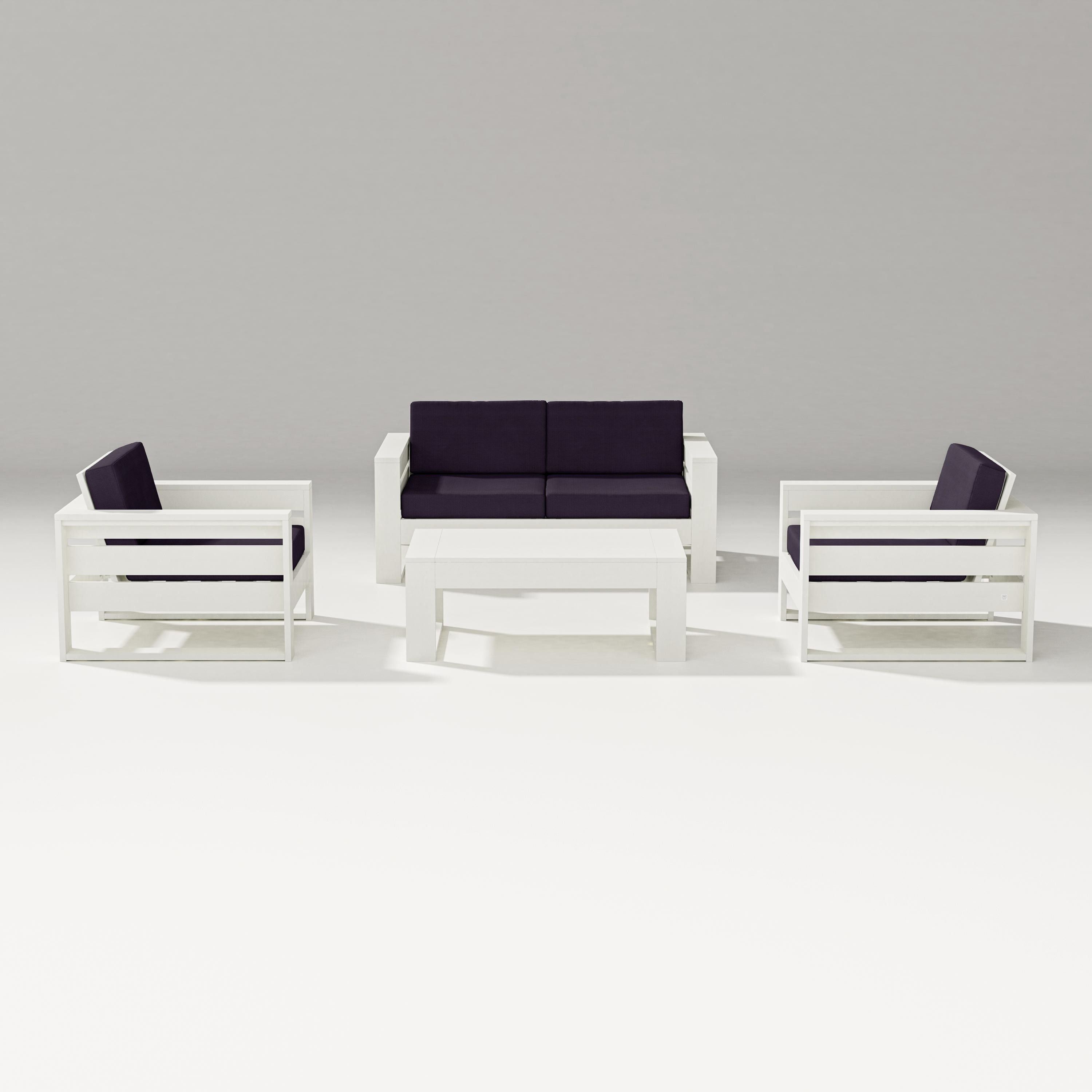 PW Designer Series Latitude 4-Piece Lounge Loveseat Set in Vintage White / Navy Linen