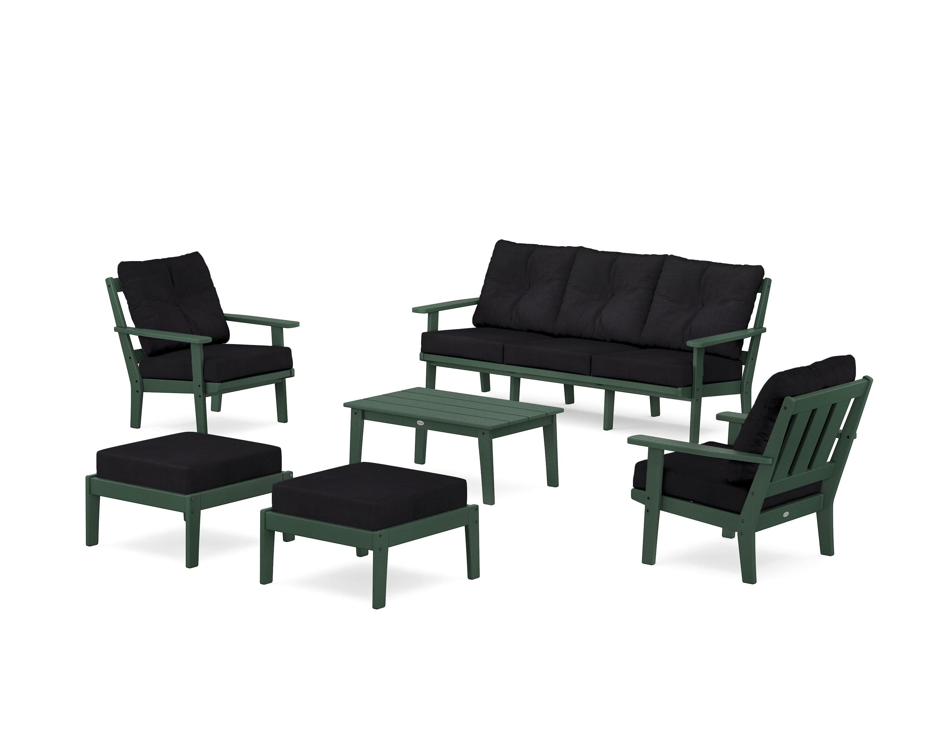 POLYWOOD Oxford 6-Piece Lounge Sofa Set in Green / Midnight Linen