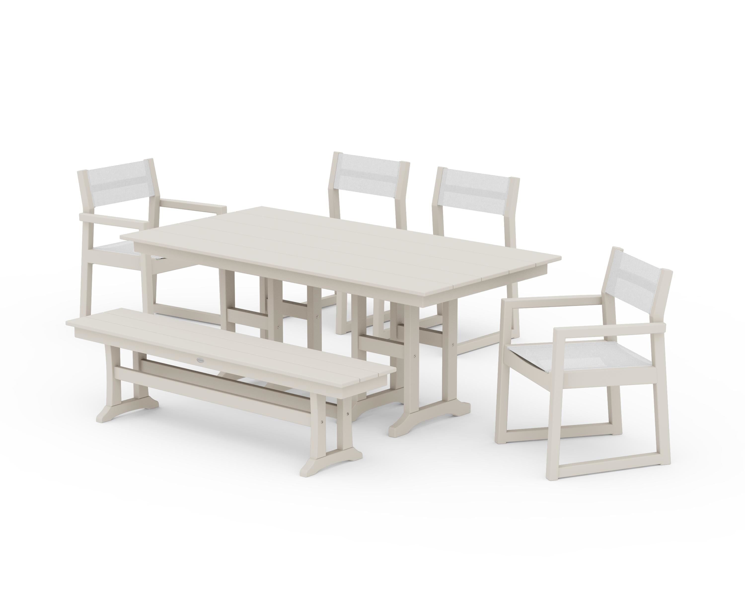 POLYWOOD EDGE Sling 6-Piece Farmhouse Dining Set in Sand / White Sling