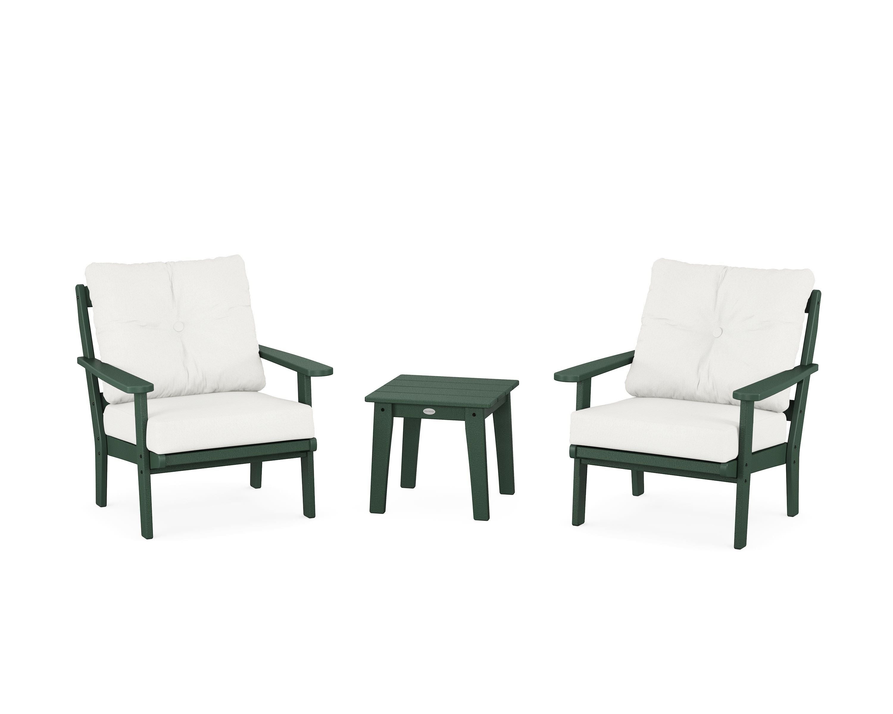 POLYWOOD Mission 3-Piece Deep Seating Set in Green / Natural Linen