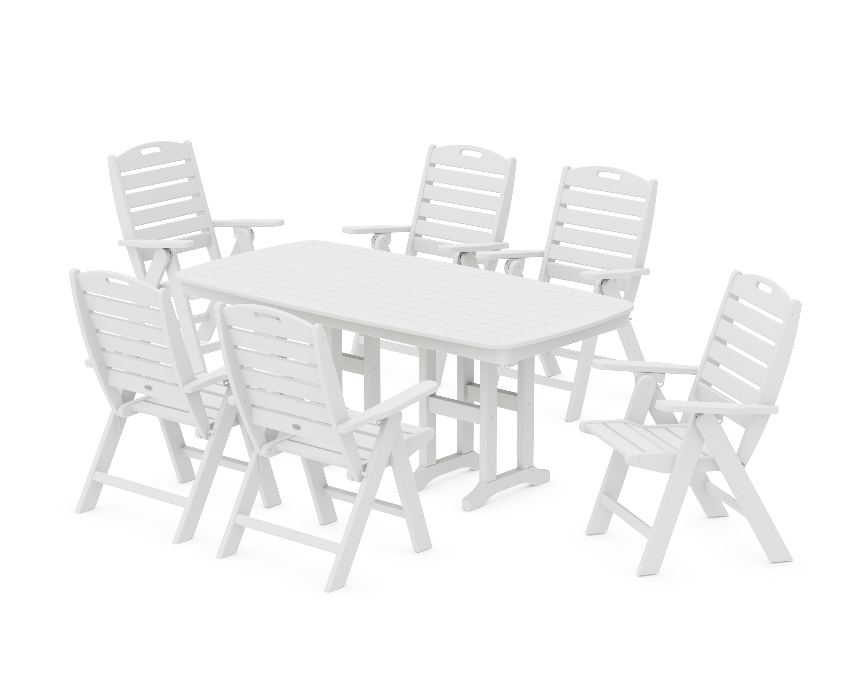 POLYWOOD Nautical Folding Highback Chair 7-Piece Dining Set in White