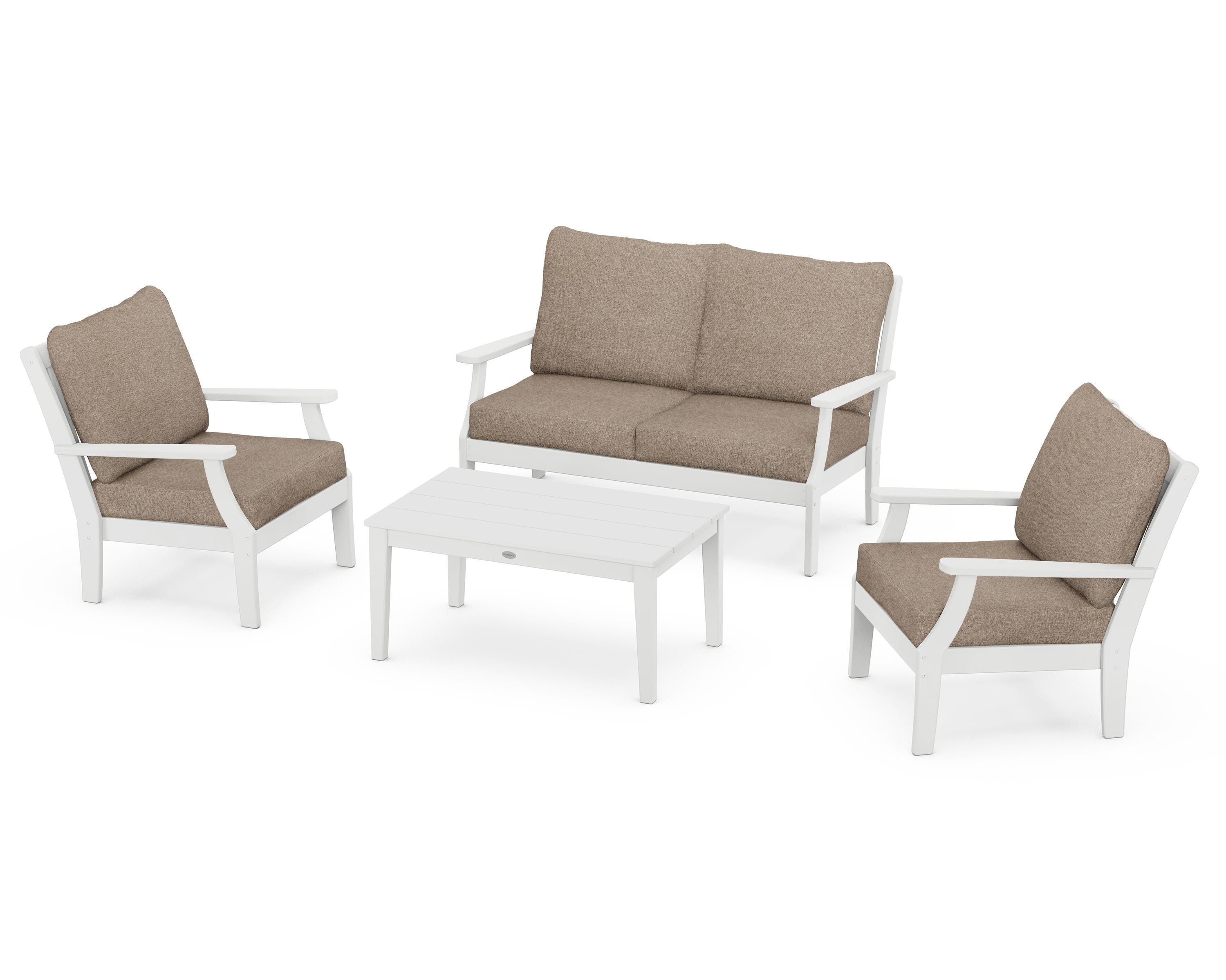 POLYWOOD Braxton 4-Piece Deep Seating Chair Set in White / Spiced Burlap