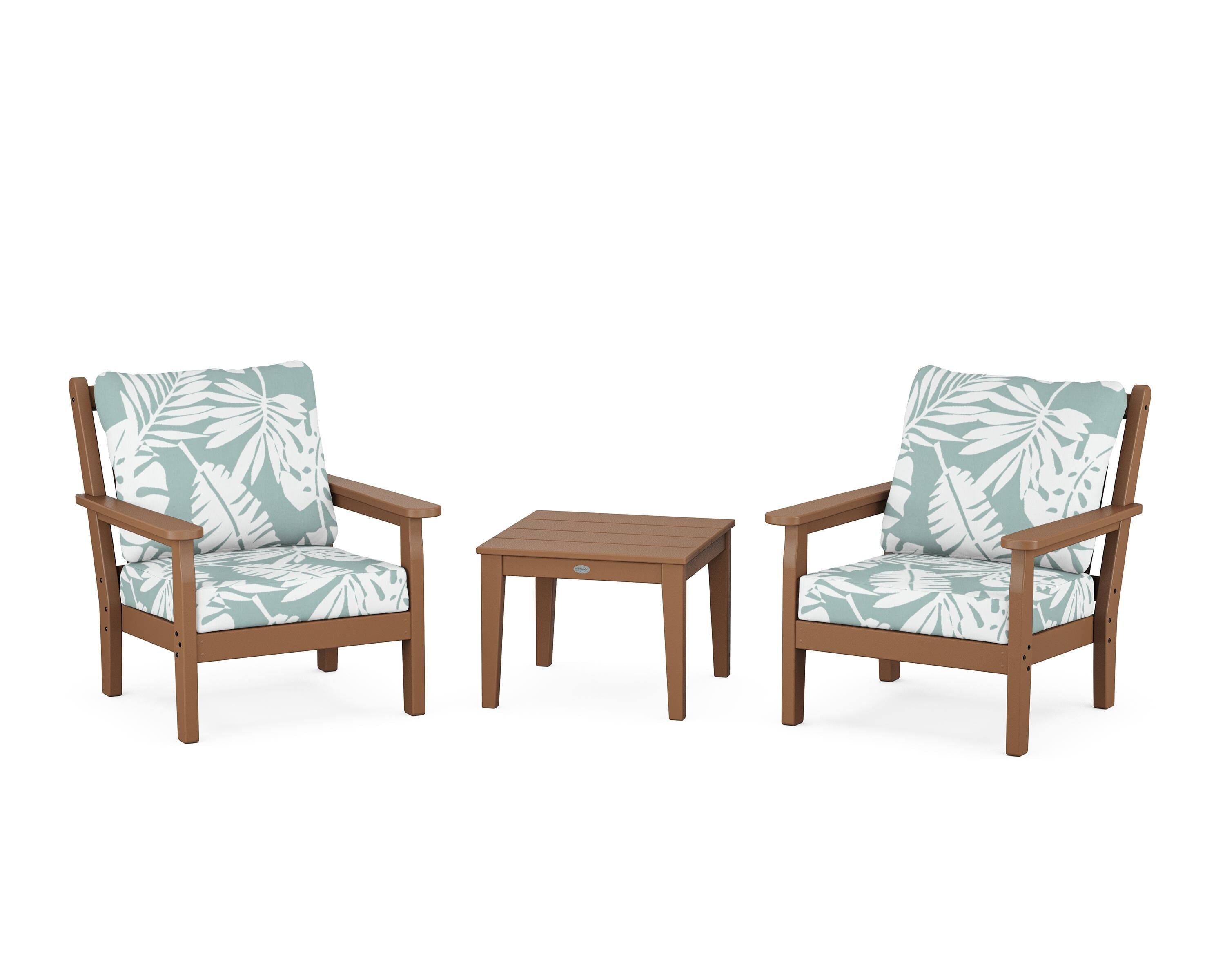 POLYWOOD Chippendale 3-Piece Deep Seating Set in Teak / Leaf Glacier Spa