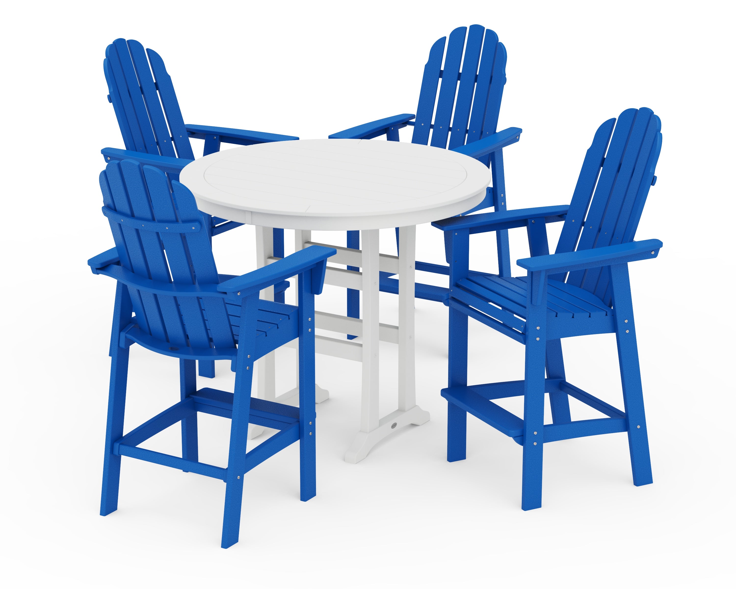 POLYWOOD Vineyard Curveback Adirondack 5-Piece Nautical Trestle Bar Set in Pacific Blue / White