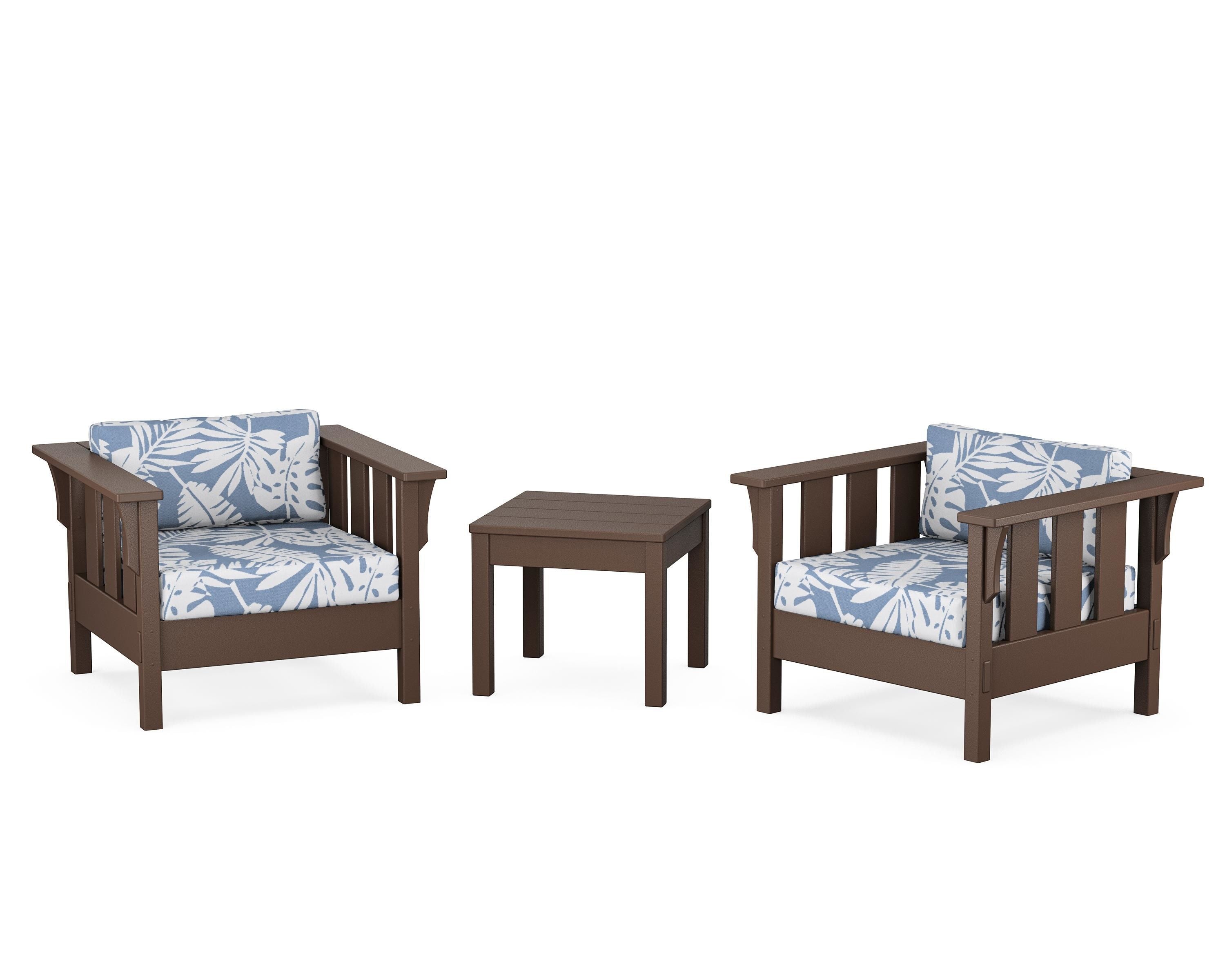 Martha Stewart by POLYWOOD Acadia 3-Piece Deep Seating Set in Mahogany / Leaf Sky Blue