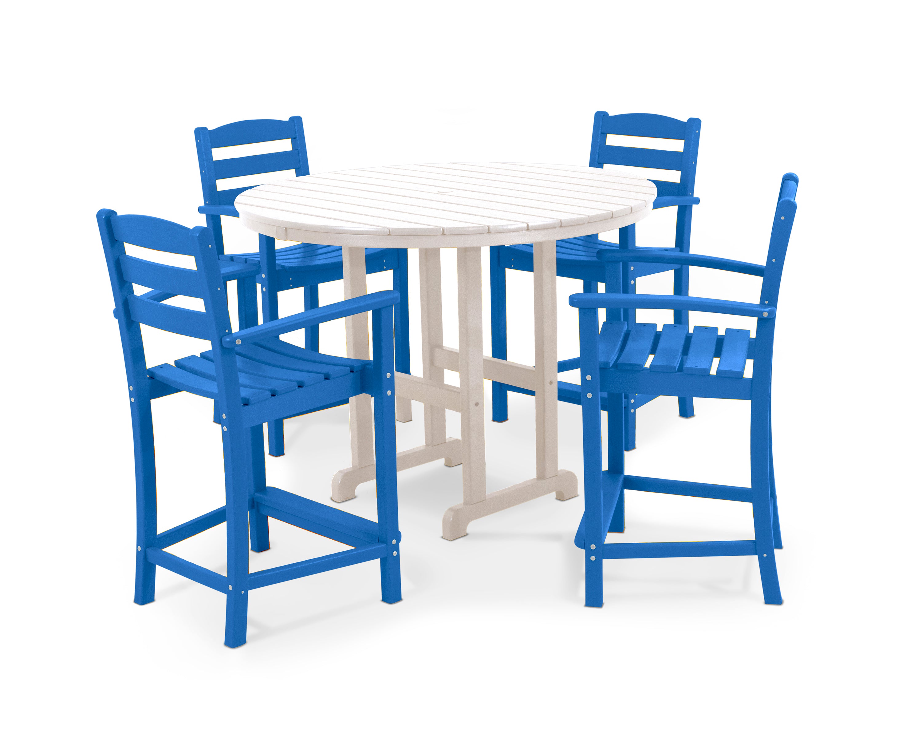 POLYWOOD® La Casa Café 5-Piece Round Farmhouse Counter Set in Pacific Blue / White