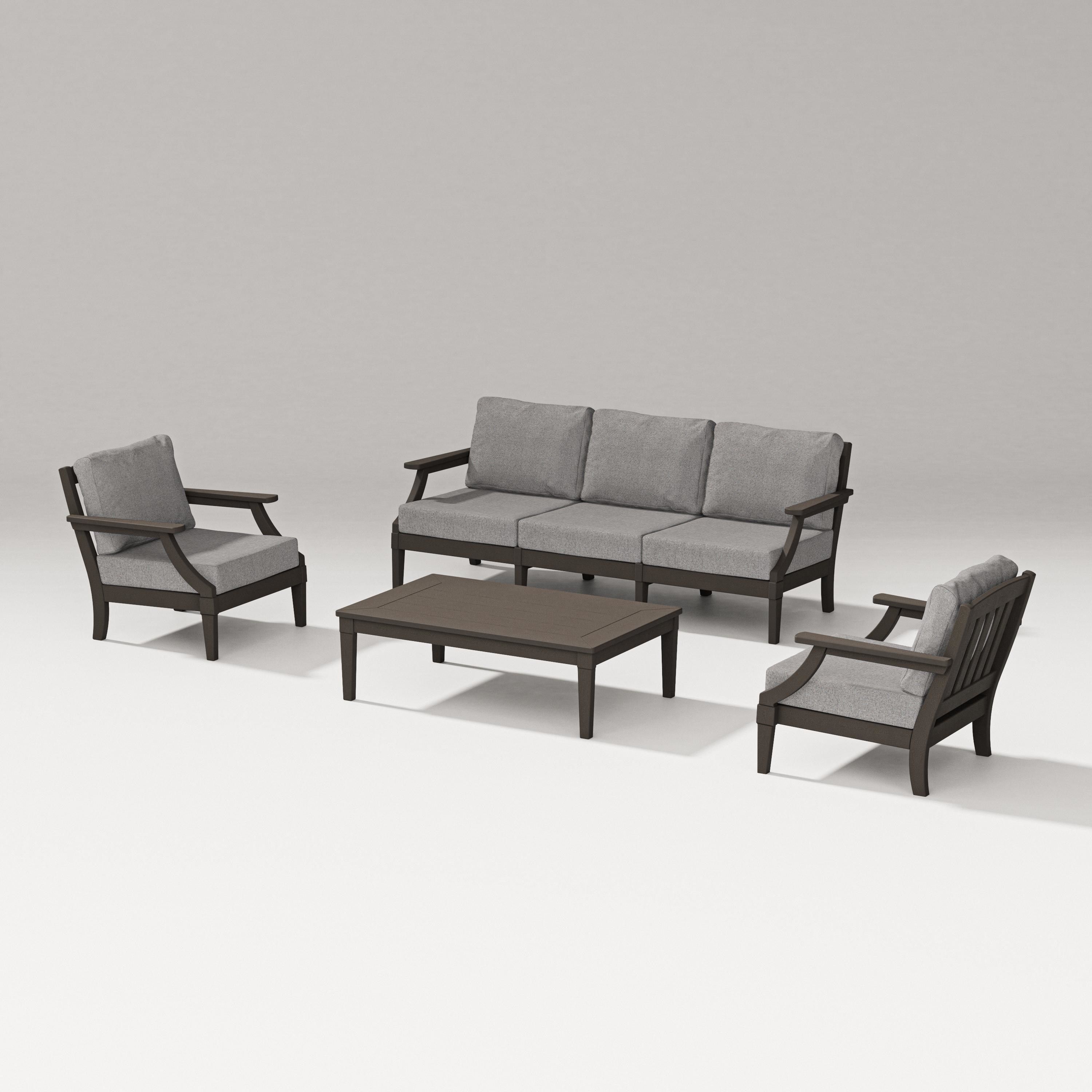 PW Designer Series Estate 4-Piece Lounge Sofa Set in Vintage Coffee / Grey Mist