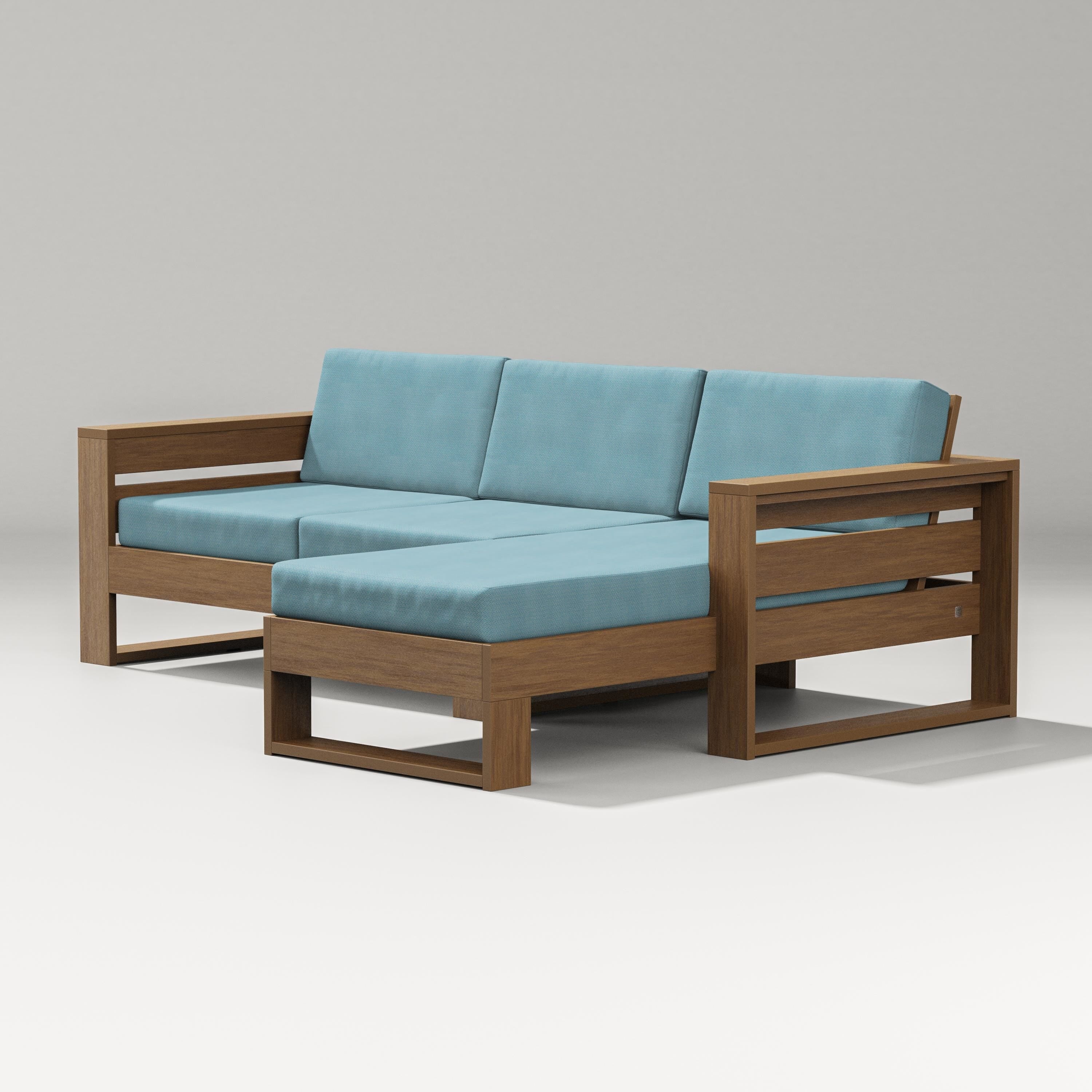 PW Designer Series Latitude Right Chaise Sectional in Natural / Lattice Sky Blue