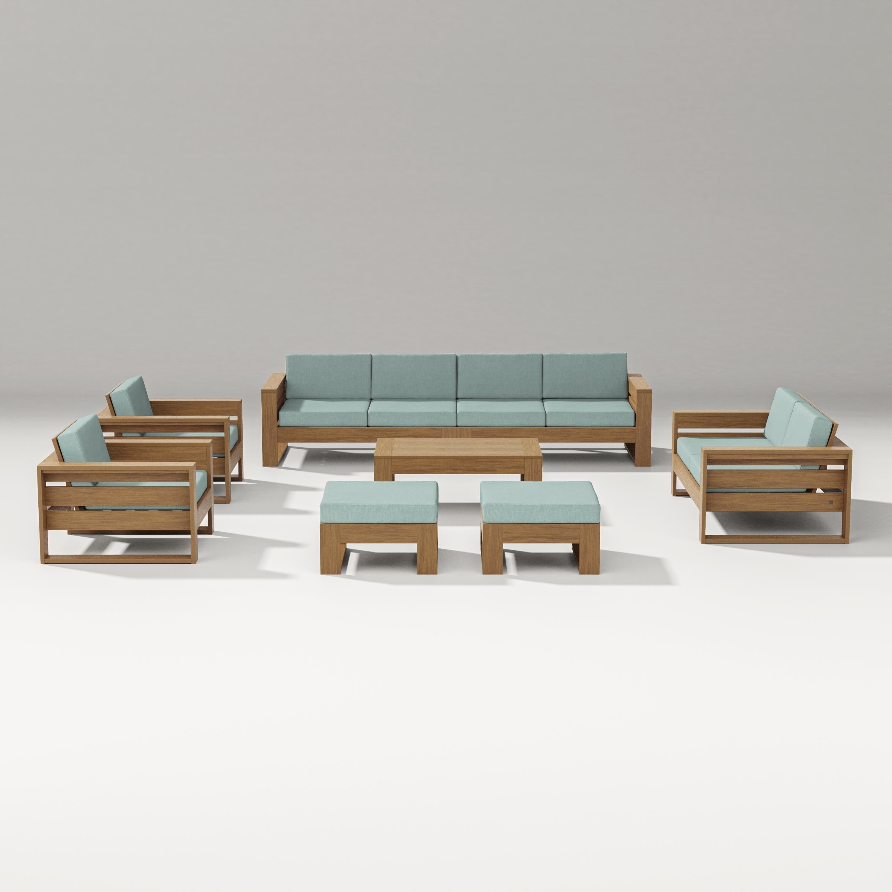 PW Designer Series Latitude 8-Piece Lounge Sofa Set in Natural / Glacier Spa