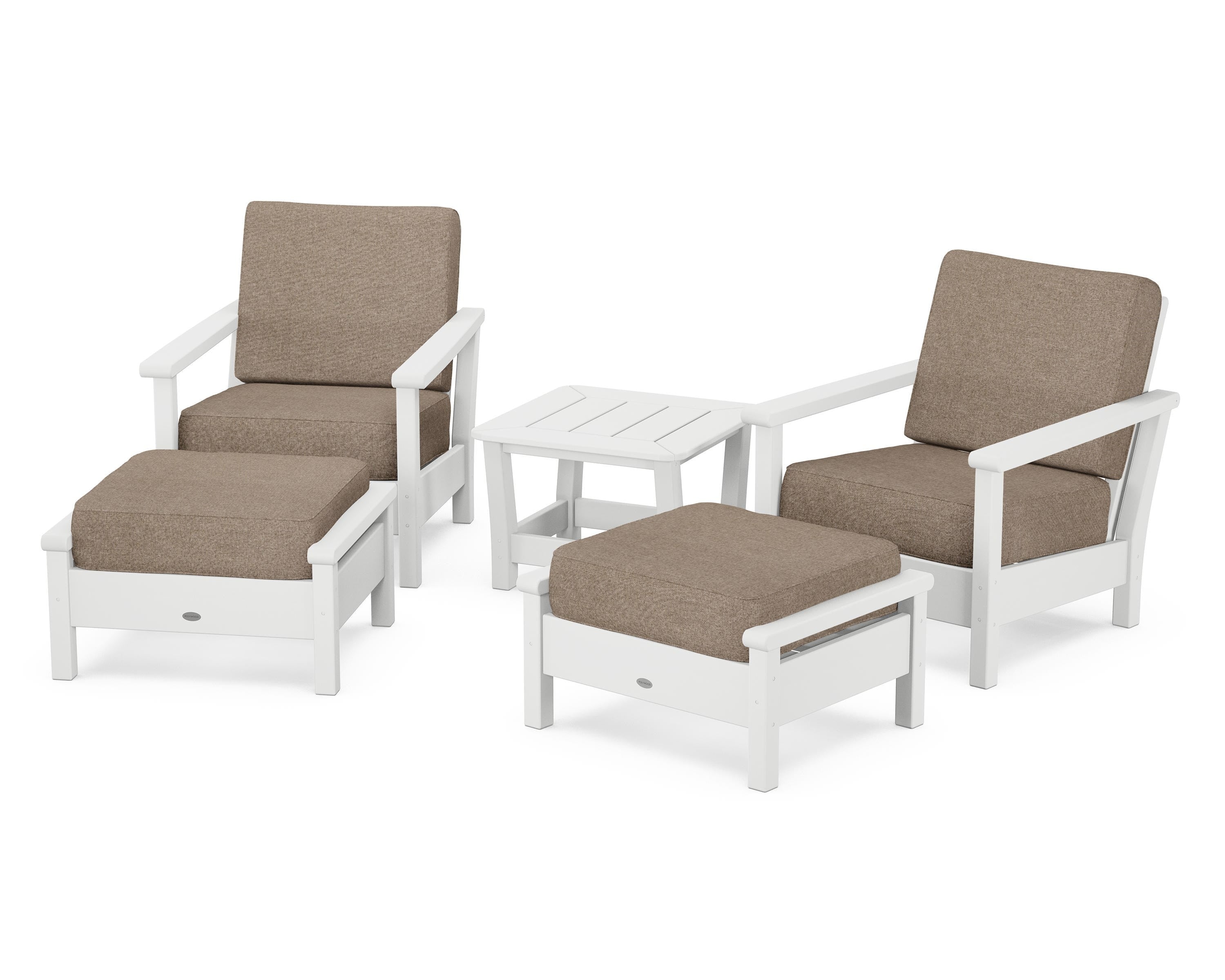 POLYWOOD Harbour 5-Piece Deep Seating Chair Set in White / Spiced Burlap
