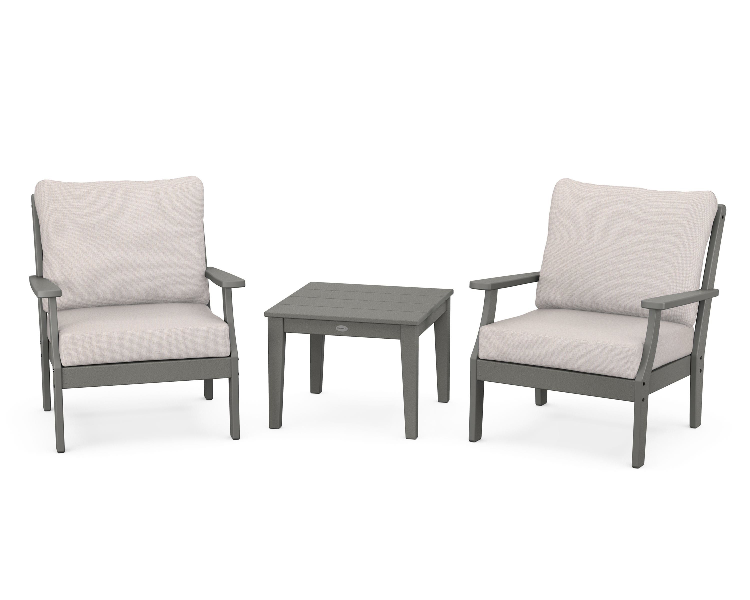 POLYWOOD Braxton 3-Piece Deep Seating Set in Slate Grey / Dune Burlap